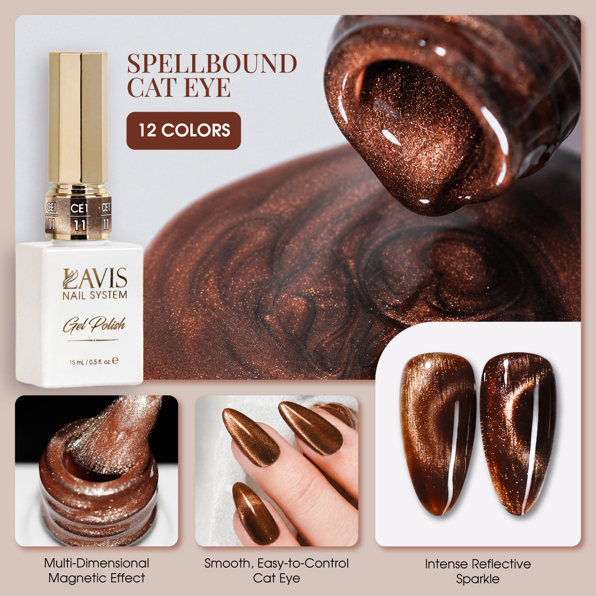 LAVIS Cat Eyes CE1 (Ver 2) - 12 - Gel Polish 0.5 oz - Spellbound Collection