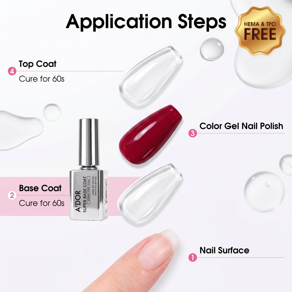 A'DOR HEMA & TPO FREE Gel Polish - Diamond Top Coat - 0.5 oz