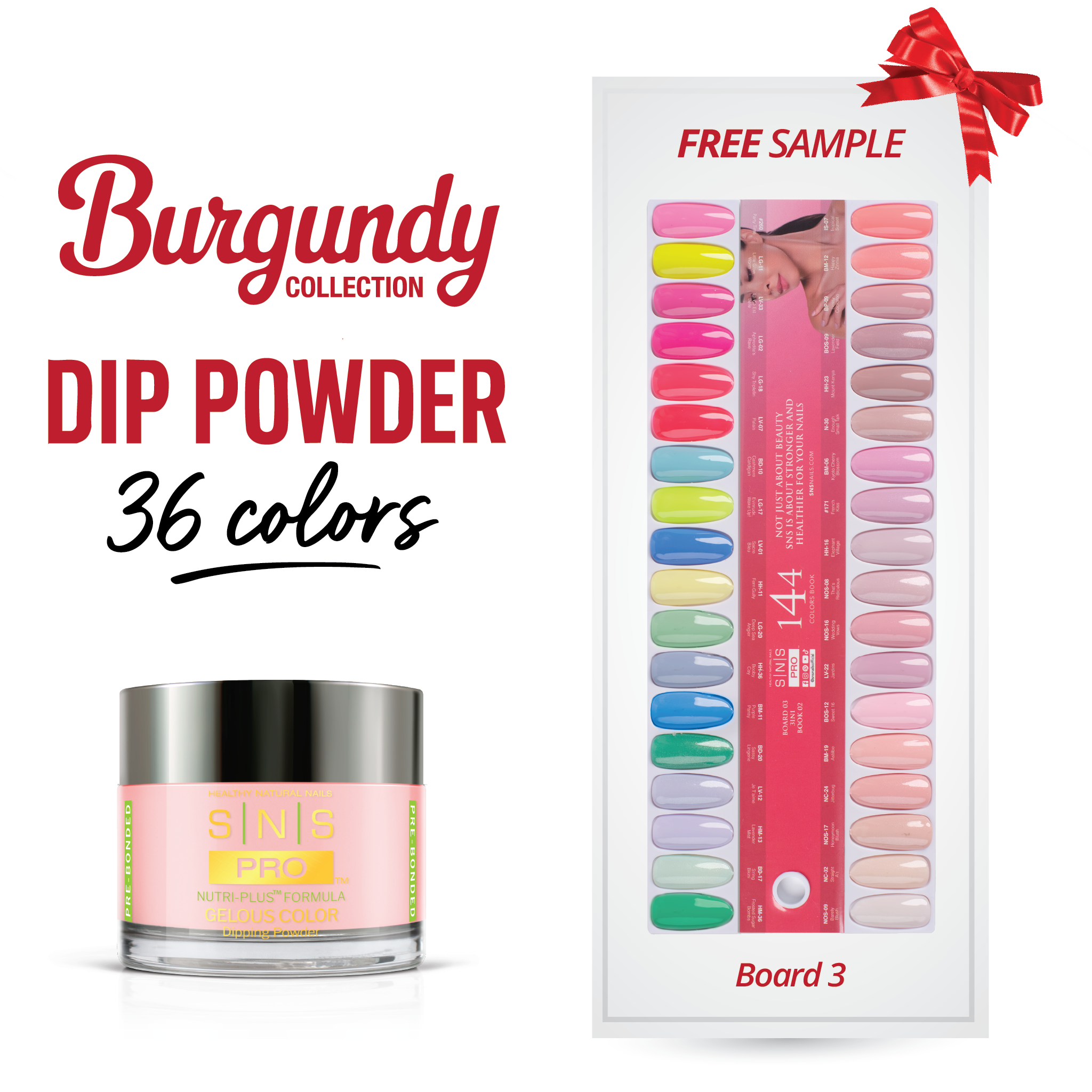 SNS Pro Dipping Powder - Set 36 Colors - Board 3 (073 - 108) - Burgundy Collection