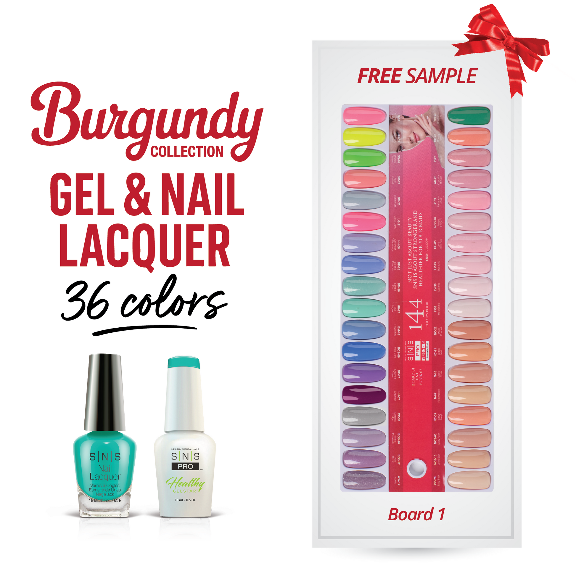 SNS Pro Gel Nail Polish Duo - Set 36 Colors - Board 1 (001 - 036) - Burgundy Collection
