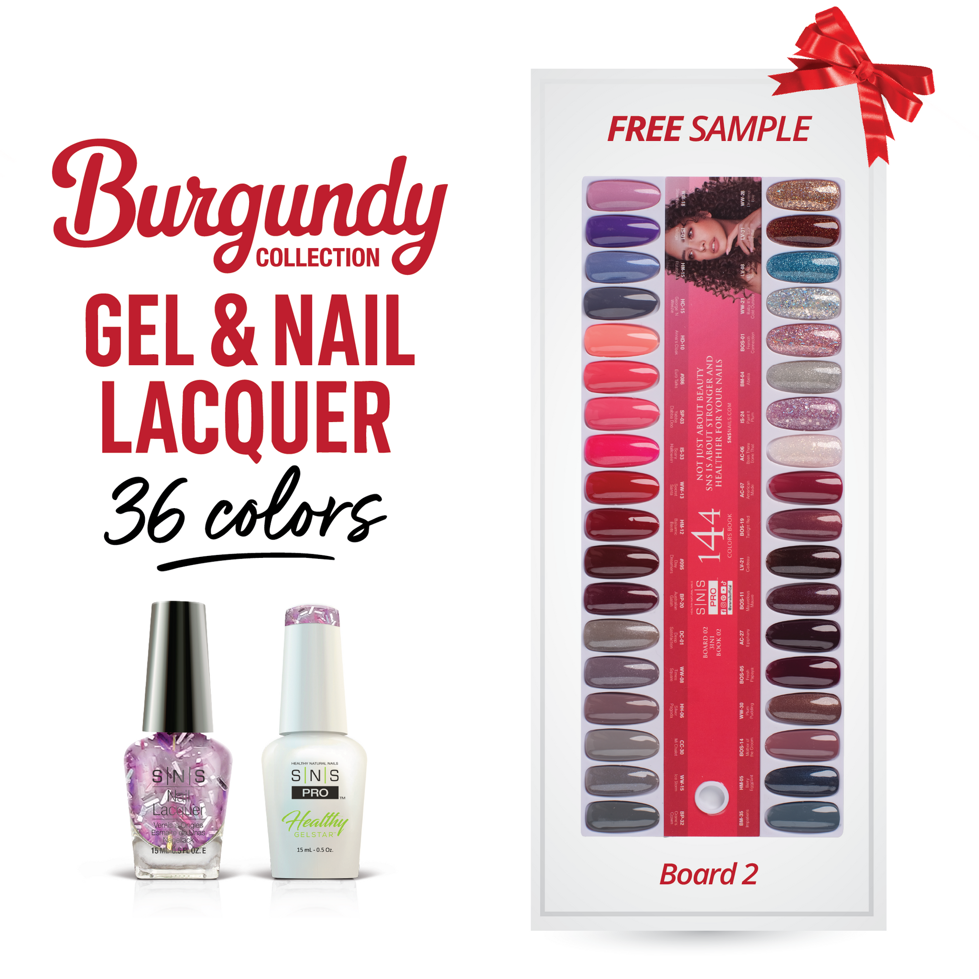 SNS Pro Gel Nail Polish Duo - Set 36 Colors - Board 2 (037 - 072) - Burgundy Collection