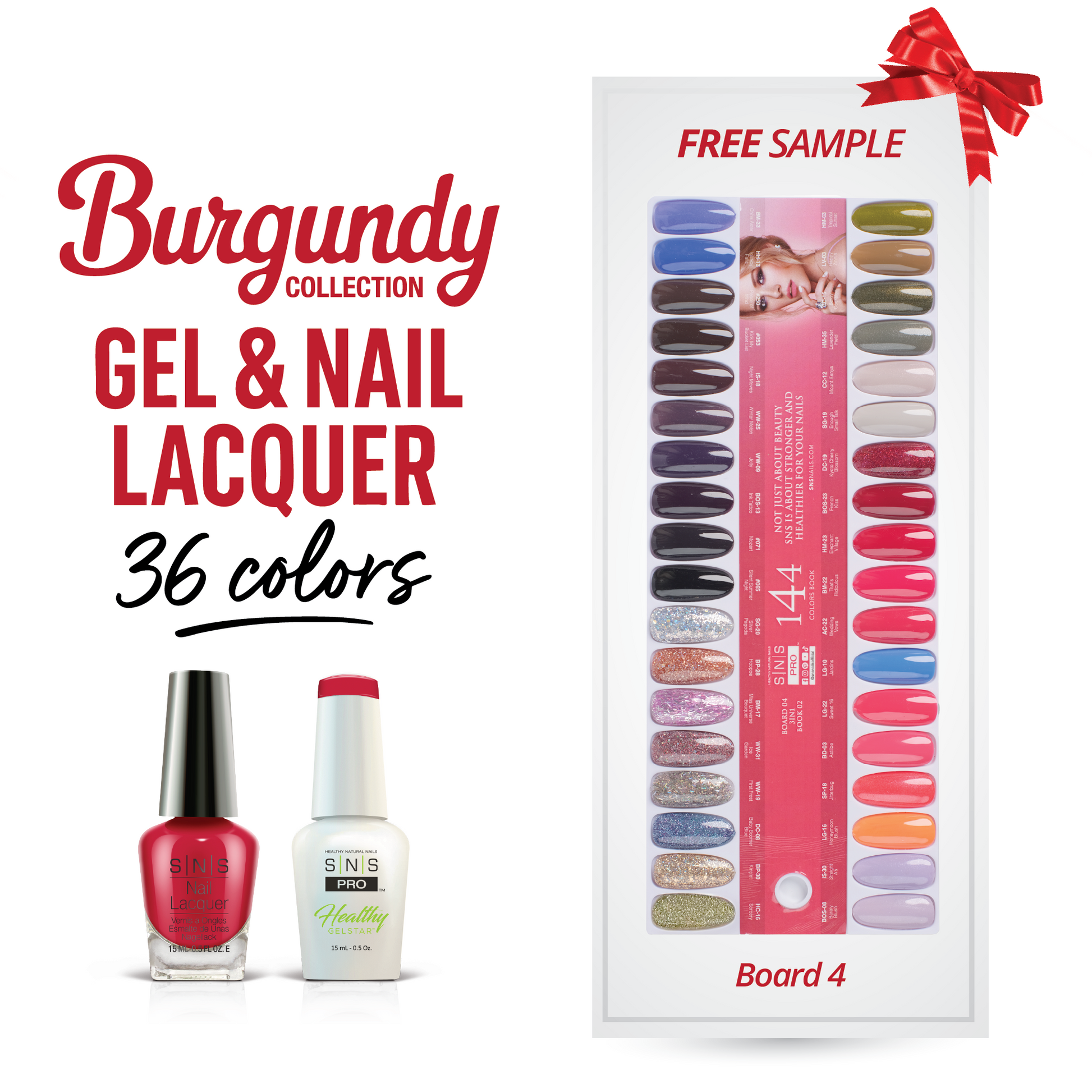 SNS Pro Gel Nail Polish Duo - Set 36 Colors - Board 4 (109 - 144) - Burgundy Collection