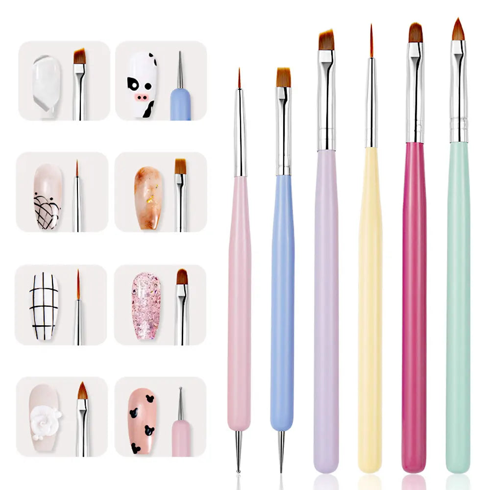 6pcs Nail Art Brushes Set Gel Polish