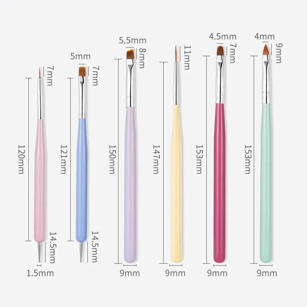 6pcs Nail Art Brushes Set Gel Polish