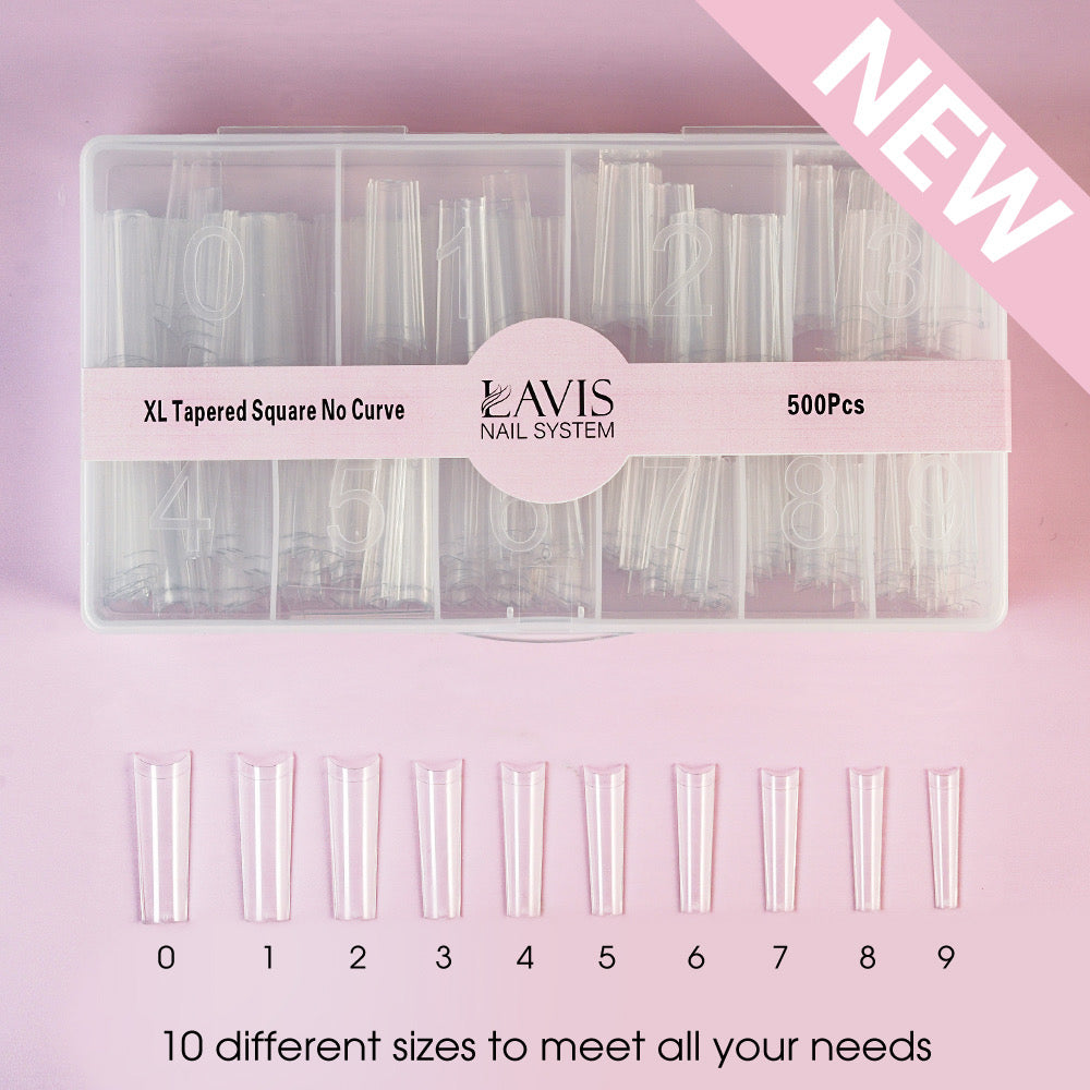 LAVIS - XL TAPERED SQUARE NO CURVE - Clear - 500 Pcs by LAVIS NAILS TOOL sold by DTK Nail Supply