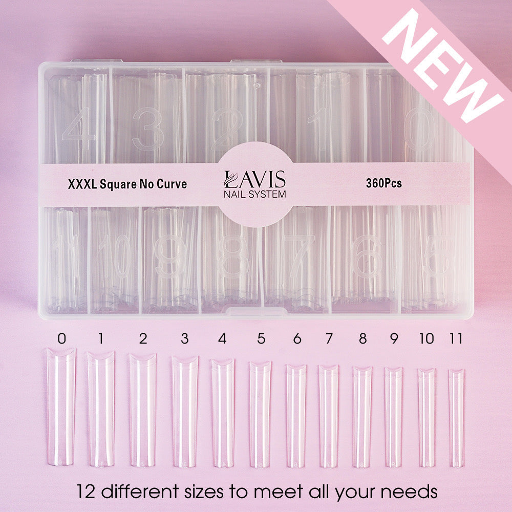 LAVIS - XXXL SQUARE NO CURVE - Clear - 360 Pcs by LAVIS NAILS TOOL sold by DTK Nail Supply