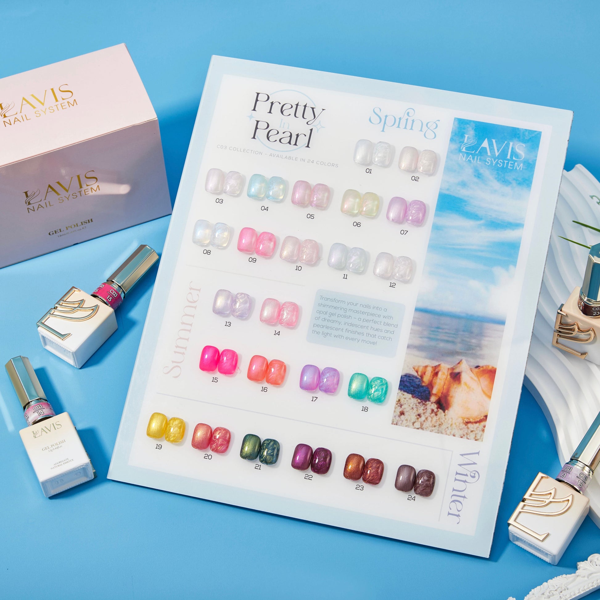 LAVIS C03 - Set 24 Color - Gel Polish 0.5 oz - Pretty in Pearl Collection
