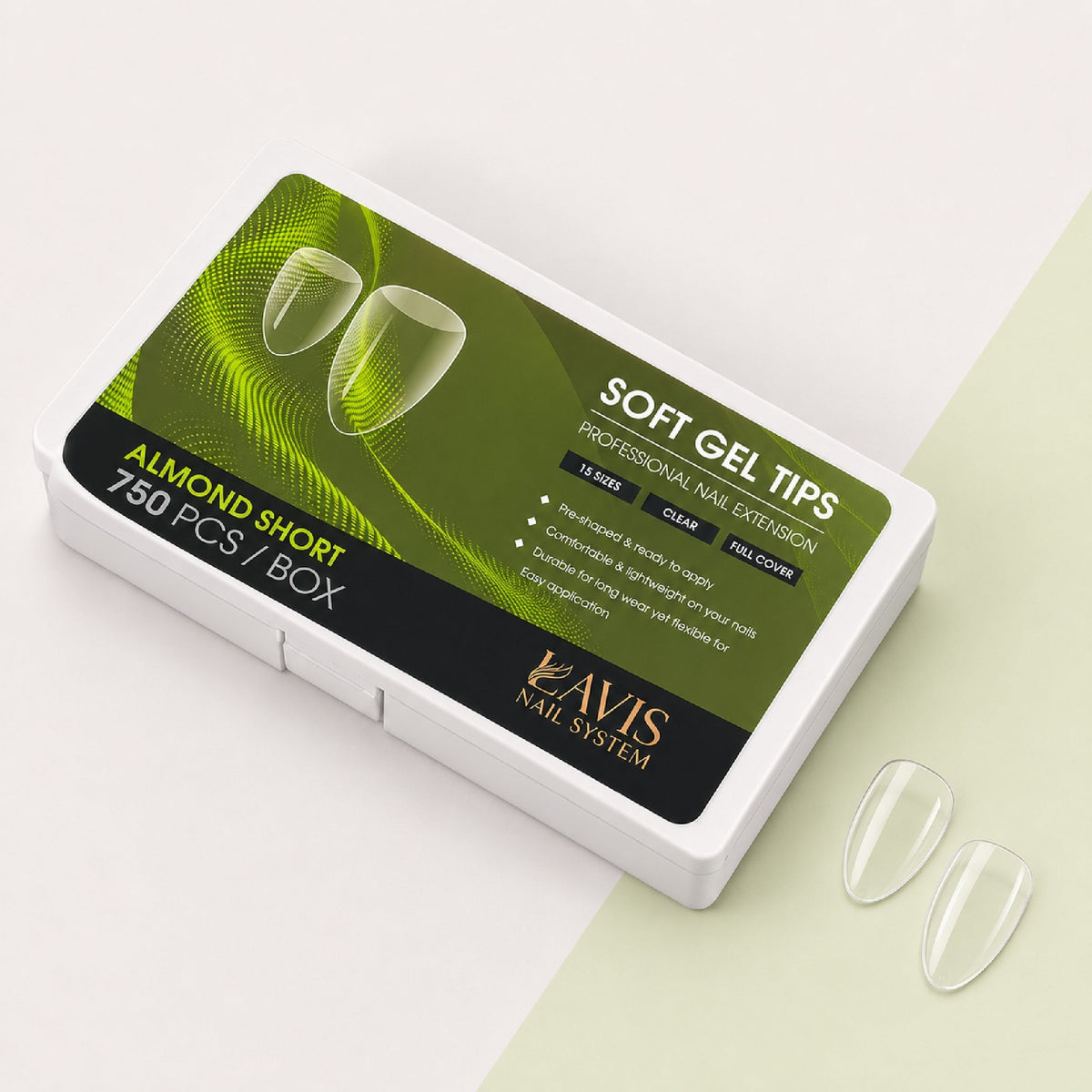 LAVIS Almond Short - 15 Sizes Clear - Soft Gel Tips