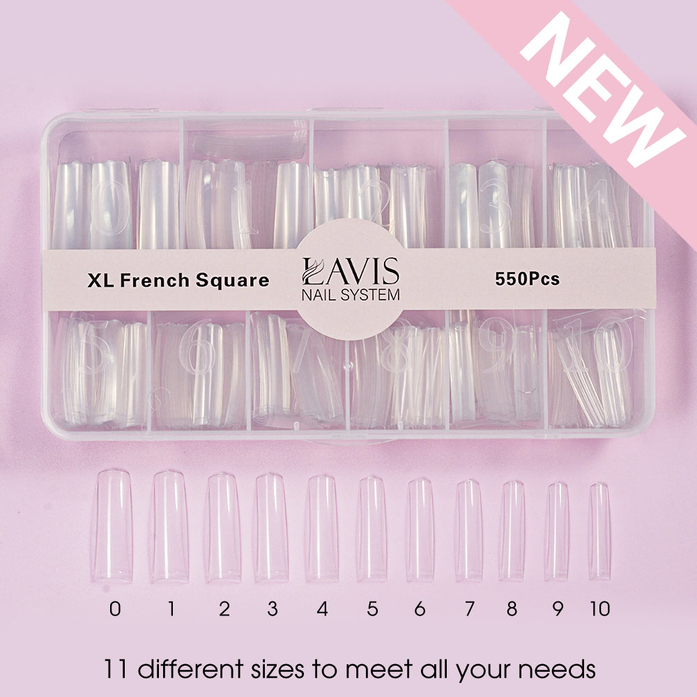 LAVIS - XL FRENCH SQUARE - Clear - 550 Pcs by LAVIS NAILS TOOL sold by DTK Nail Supply
