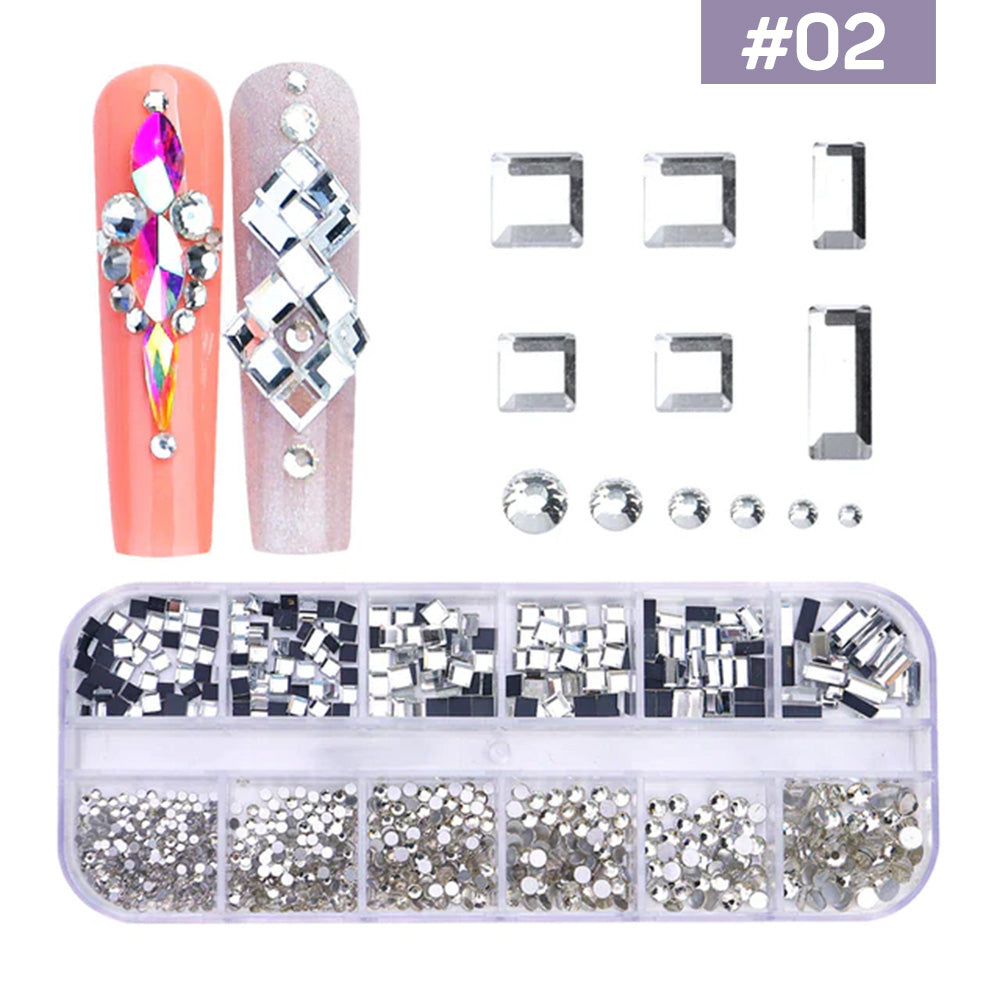 12 Grids Flatback Rhinestones RB-02 Clear