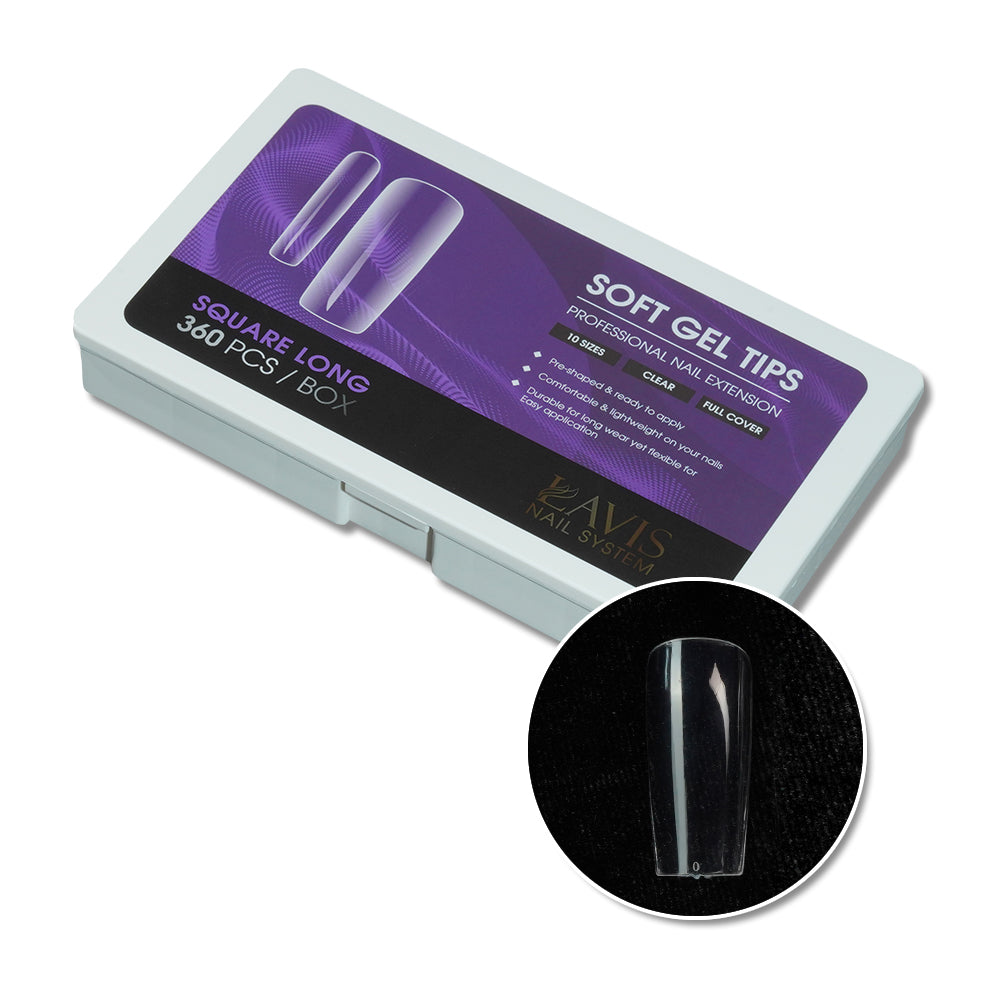 LAVIS Square Long - 10 Sizes Clear - Soft Gel Tips