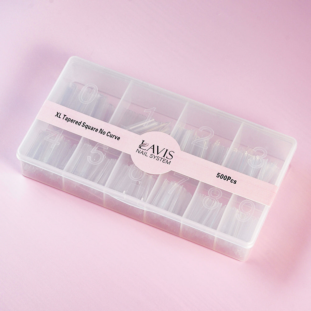 LAVIS - XL TAPERED SQUARE NO CURVE - Clear - 500 Pcs by LAVIS NAILS TOOL sold by DTK Nail Supply