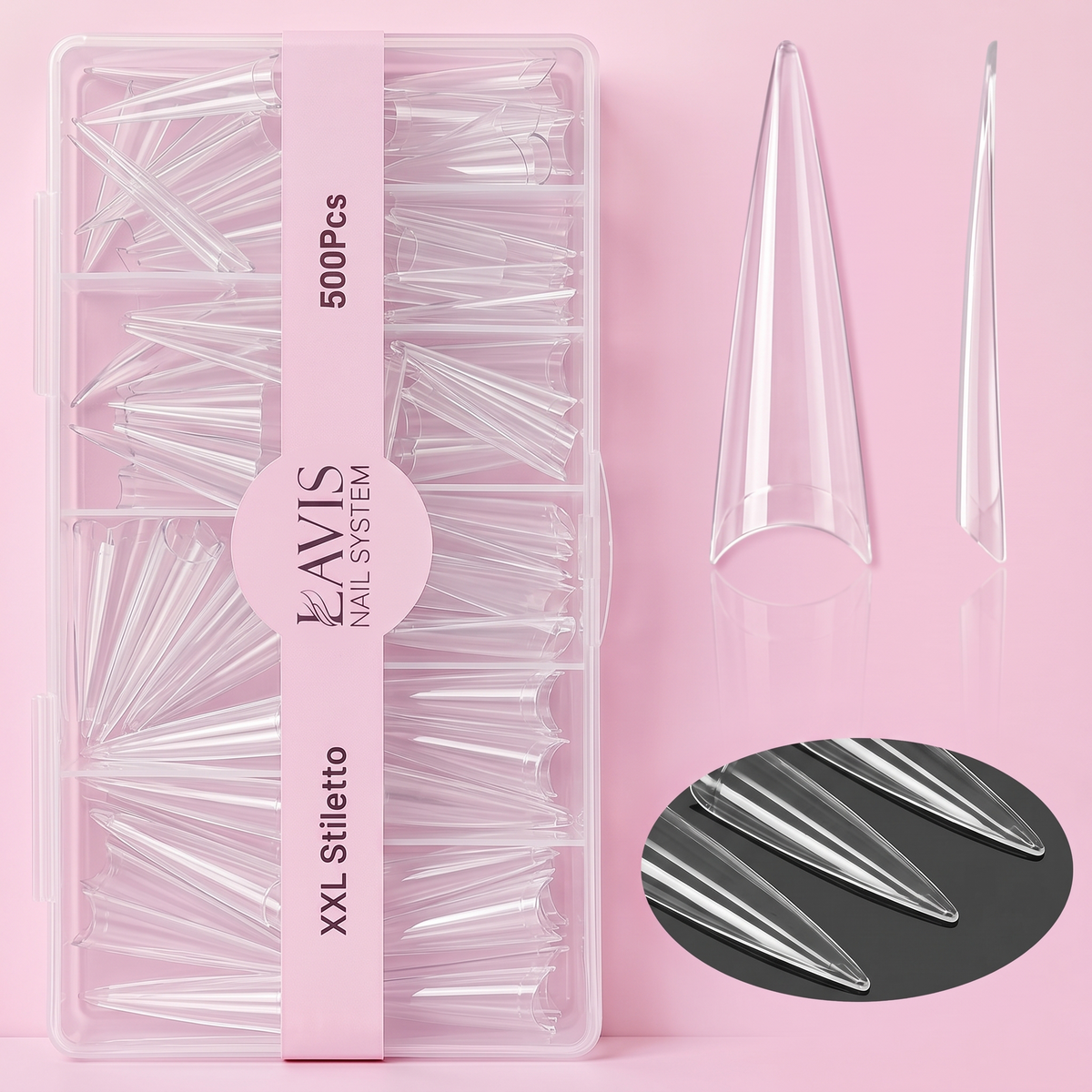 Lavis - XXL Stiletto - Clear - 500 Pcs