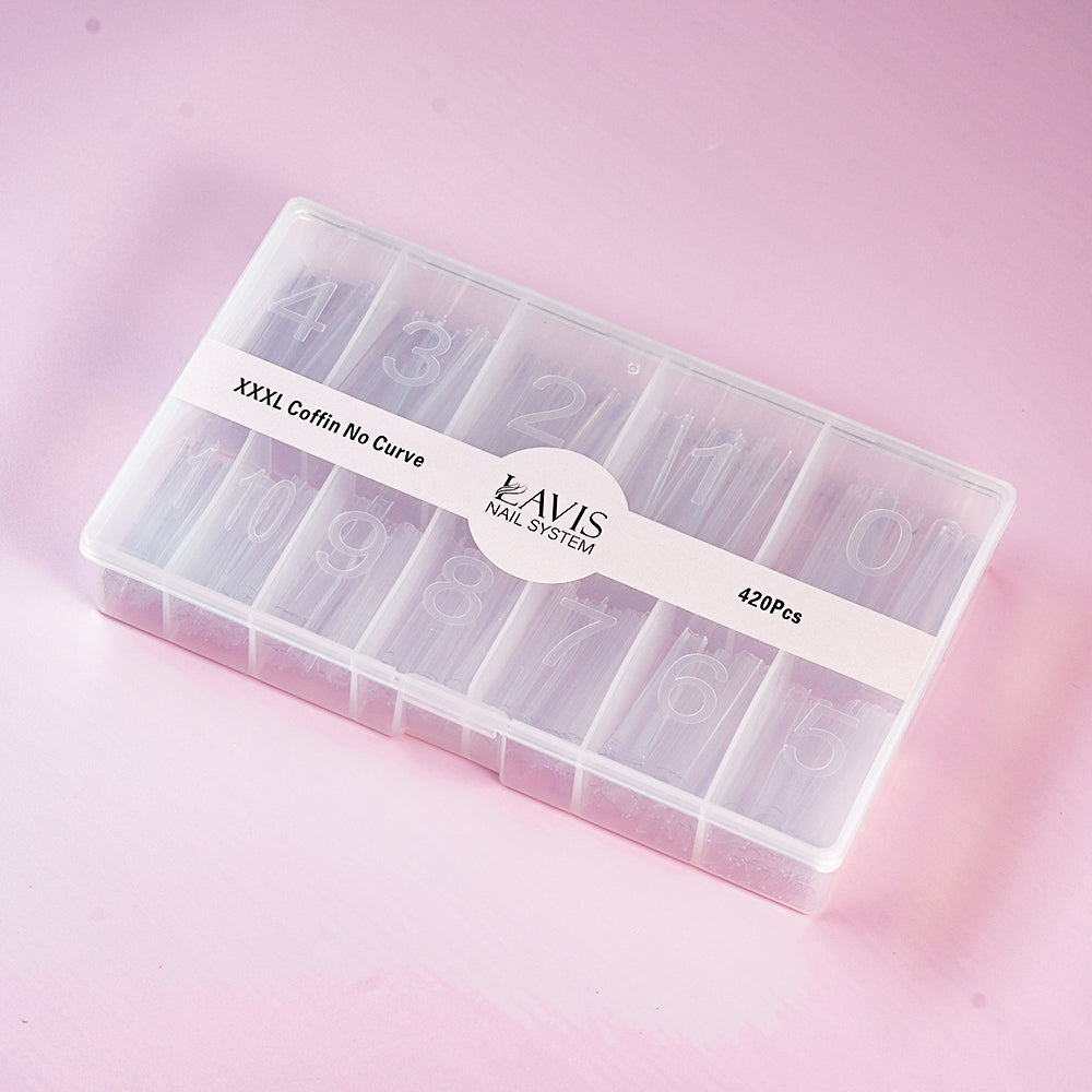 LAVIS - XXXL COFFIN NO CURVE - Clear - 420 Pcs by LAVIS NAILS TOOL sold by DTK Nail Supply