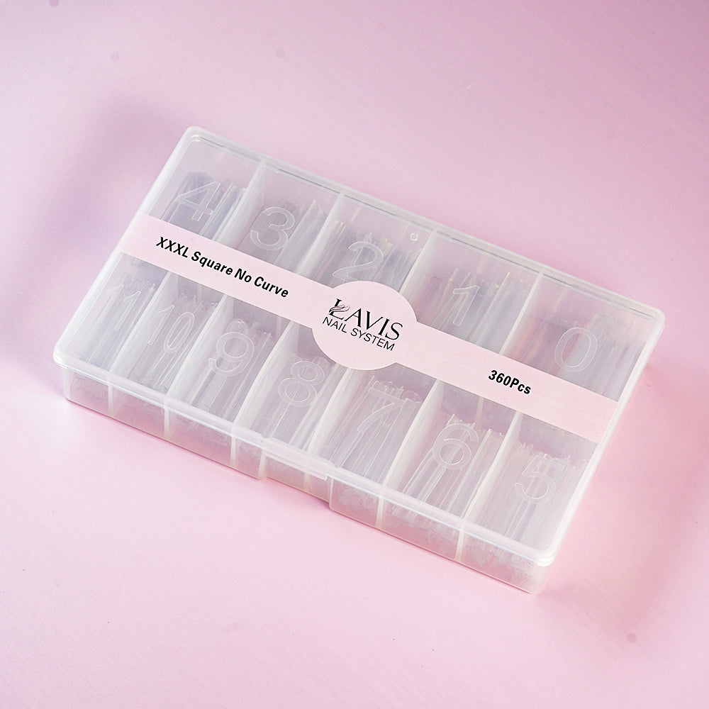 LAVIS - XXXL SQUARE NO CURVE - Clear - 360 Pcs by LAVIS NAILS TOOL sold by DTK Nail Supply