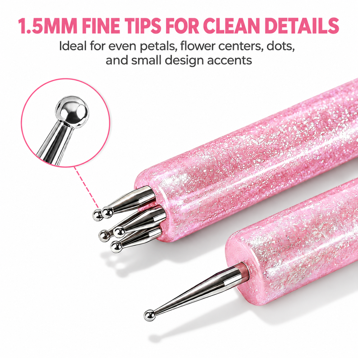 Flower Dotting Pen, Dual-Ended Pink Glitter