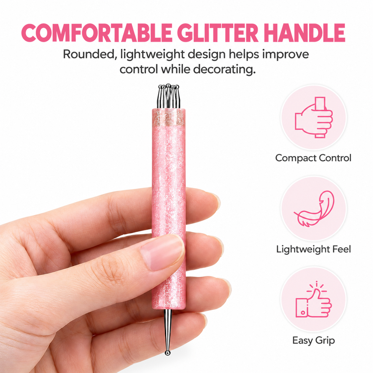 Flower Dotting Pen, Dual-Ended Pink Glitter