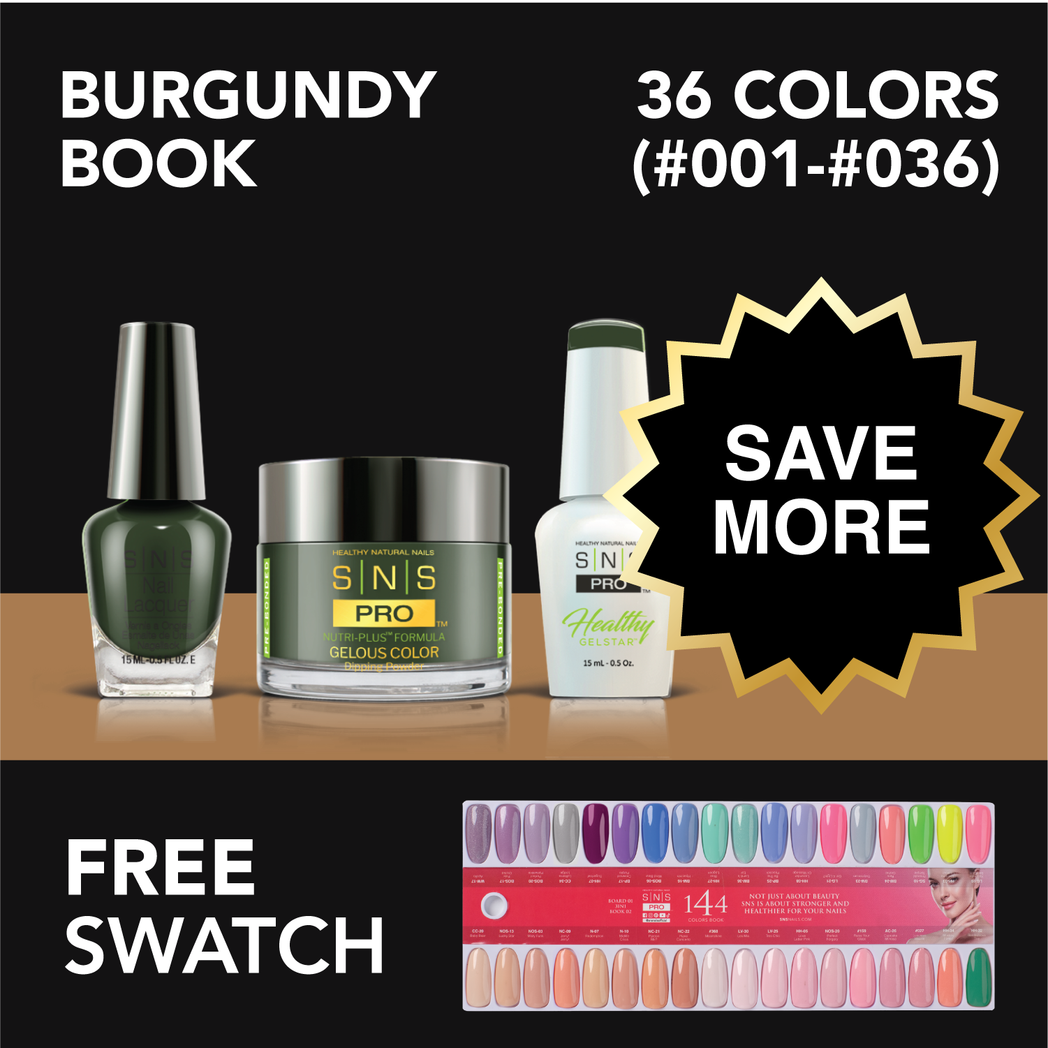 SNS Pro - Burgundy Book Collection - Bundle 36 Colors - Board 1 (#001-#036)