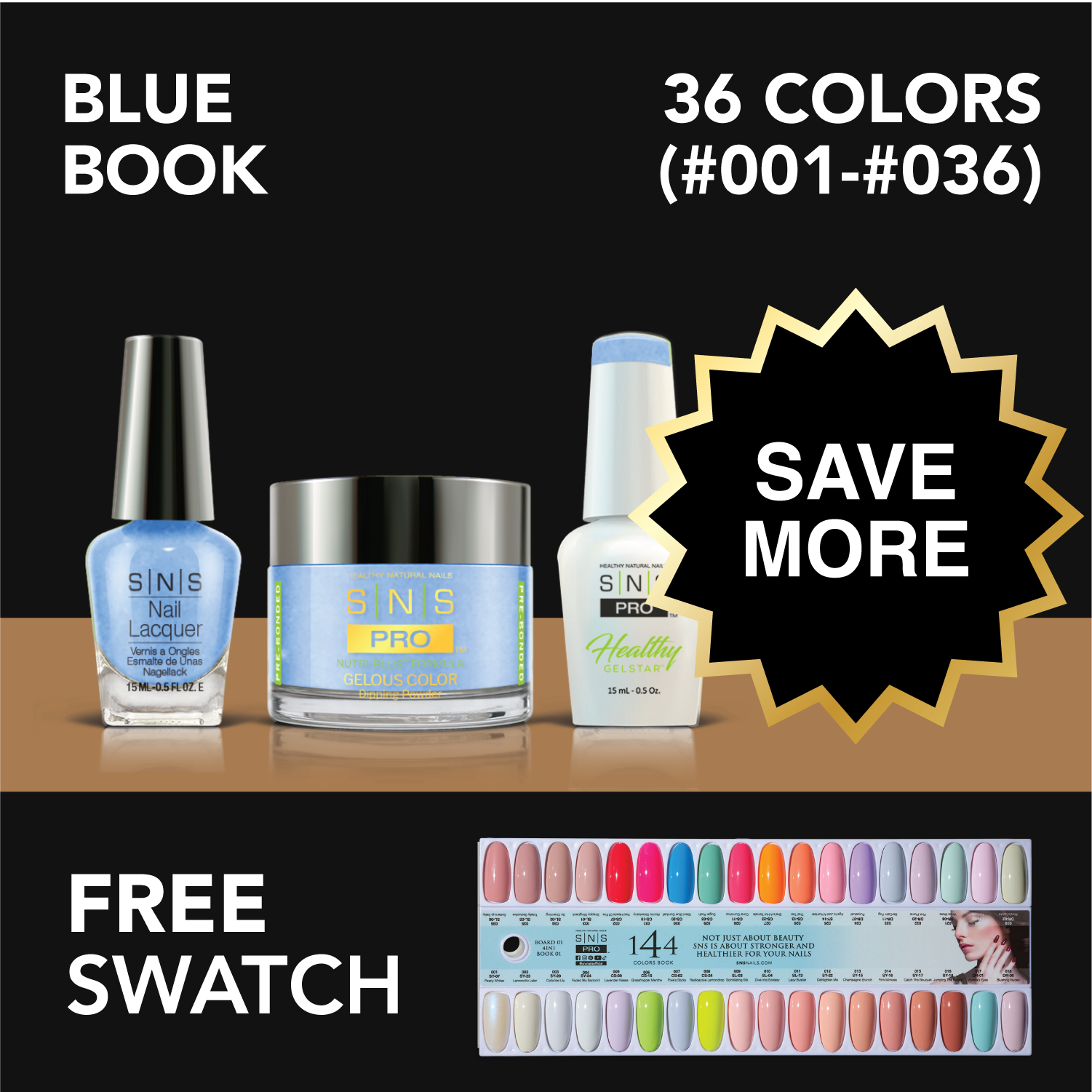 SNS Pro - Blue Book Collection - Bundle 36 Colors - Board 1 (#001-#036)