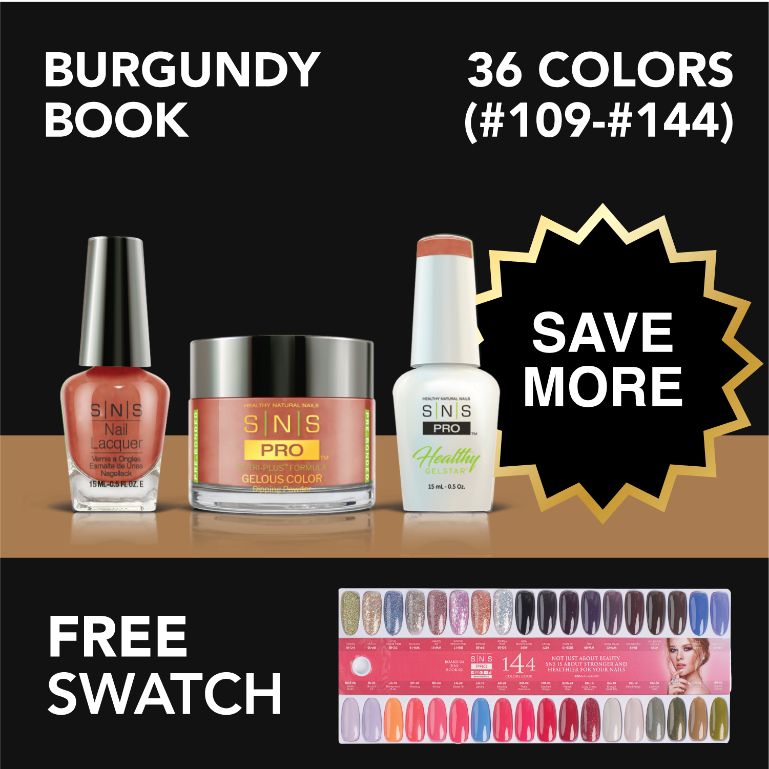 SNS Pro - Burgundy Book Collection - Bundle 36 Colors - Board 4 (#109-#144)