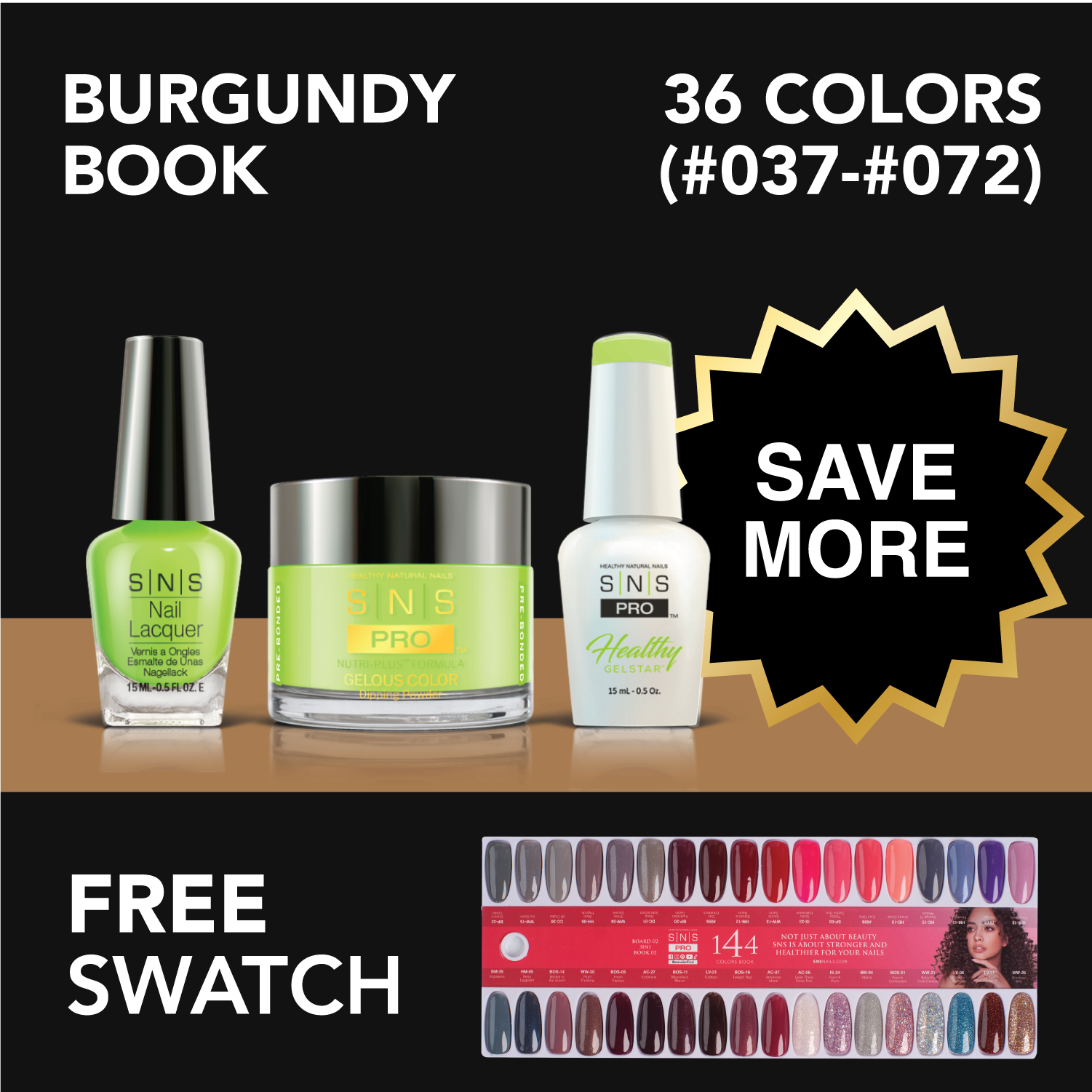 SNS Pro - Burgundy Book Collection - Bundle 36 Colors - Board 2 (#037-#072)