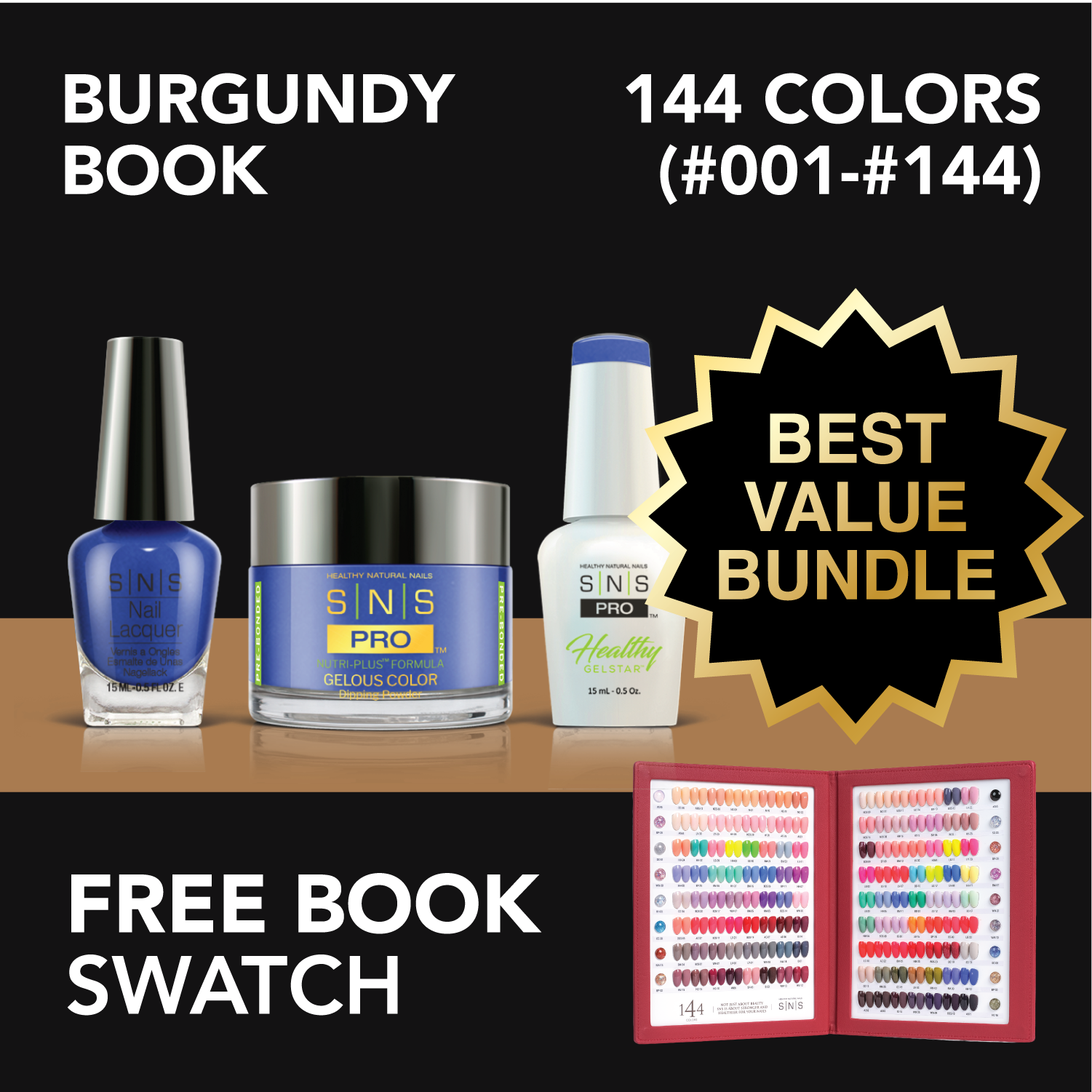 SNS Pro - Burgundy Book Collection - Bundle 144 Colors