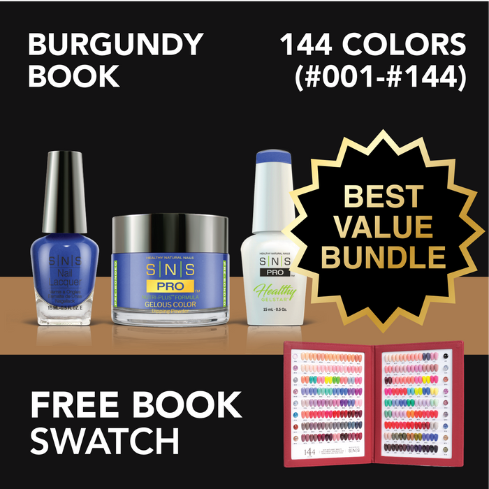 SNS Pro Burgundy Book Bundle 144 Colors Dip/Acrylic Powder + FREE 144-Color Sample Book + FREE 2 48-Color Sample Books + FREE Sample Swatch Set + FREE LAVIS 2in1 Nail Lamp