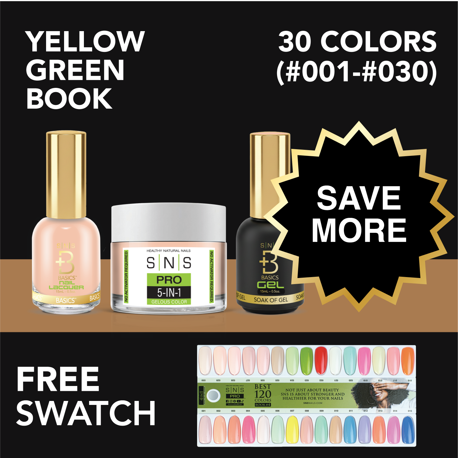 SNS Pro - Yellow Green Book Collection - Bundle 30 Colors - Board 1 (#001-#030)