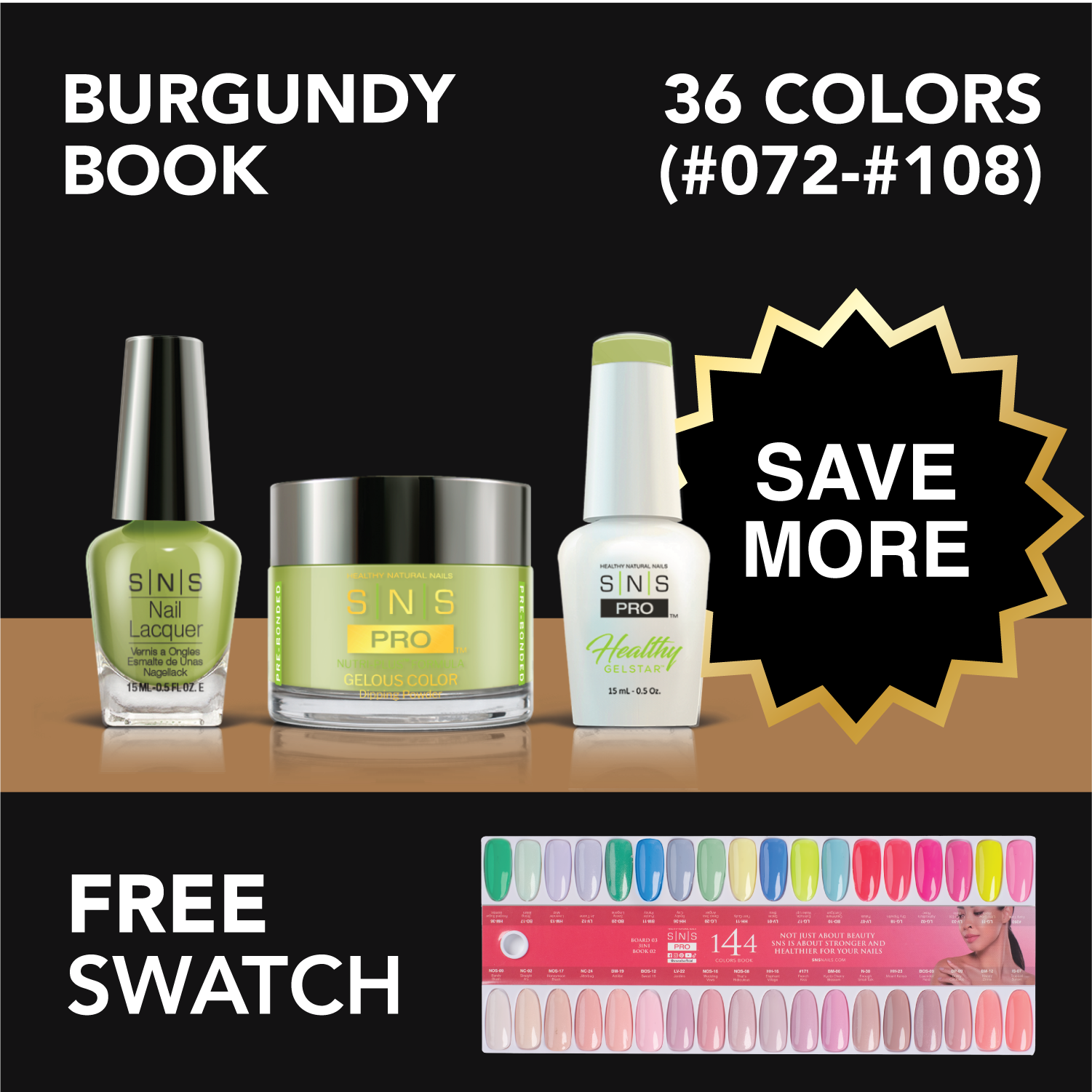 SNS Pro - Burgundy Book Collection - Bundle 36 Colors - Board 3 (#073-#108)