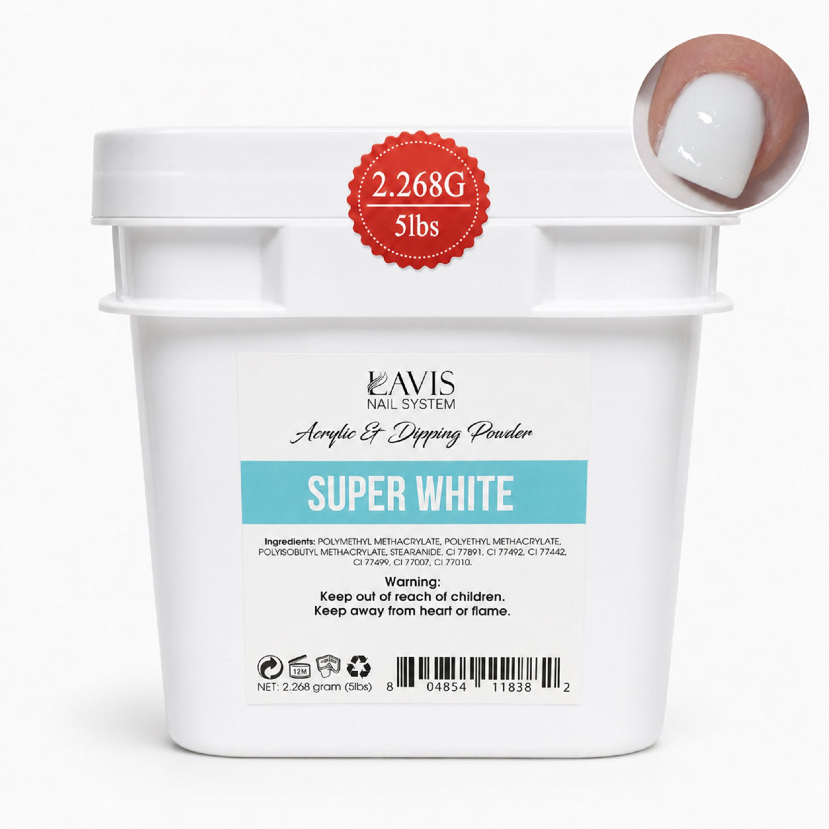 LAVIS Acrylic & Dipping Powder 80oz (5lbs) - 1 Jar or 3 Jars Same Color - Super White, Soft White, Natural Base, French Pink, Clear