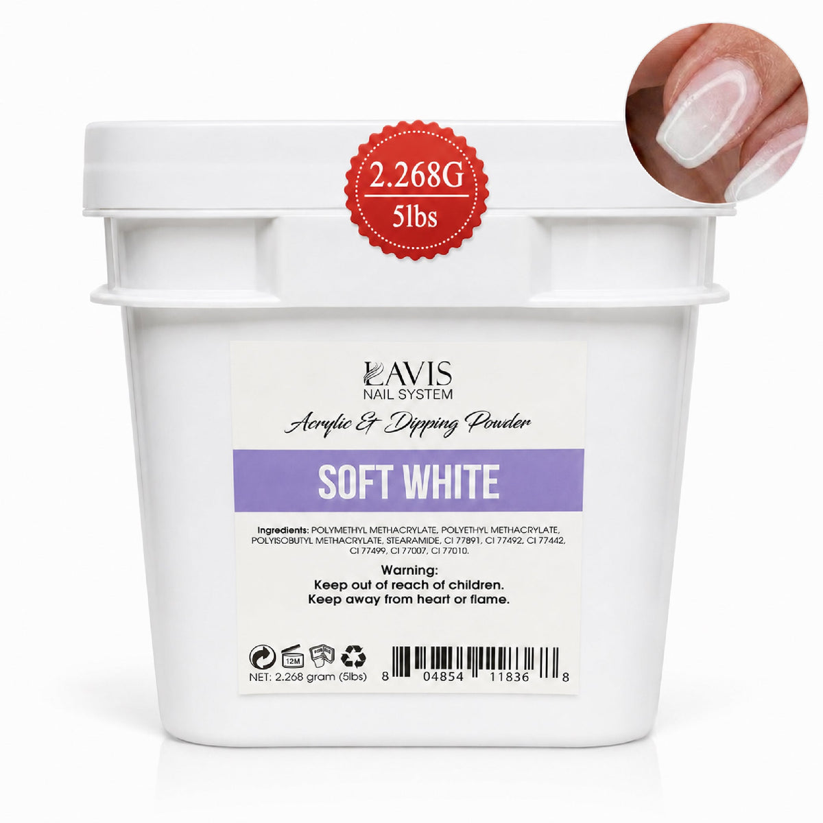 LAVIS Acrylic & Dipping Powder 80oz (5lbs) - 1 Jar or 3 Jars Same Color - Super White, Soft White, Natural Base, French Pink, Clear