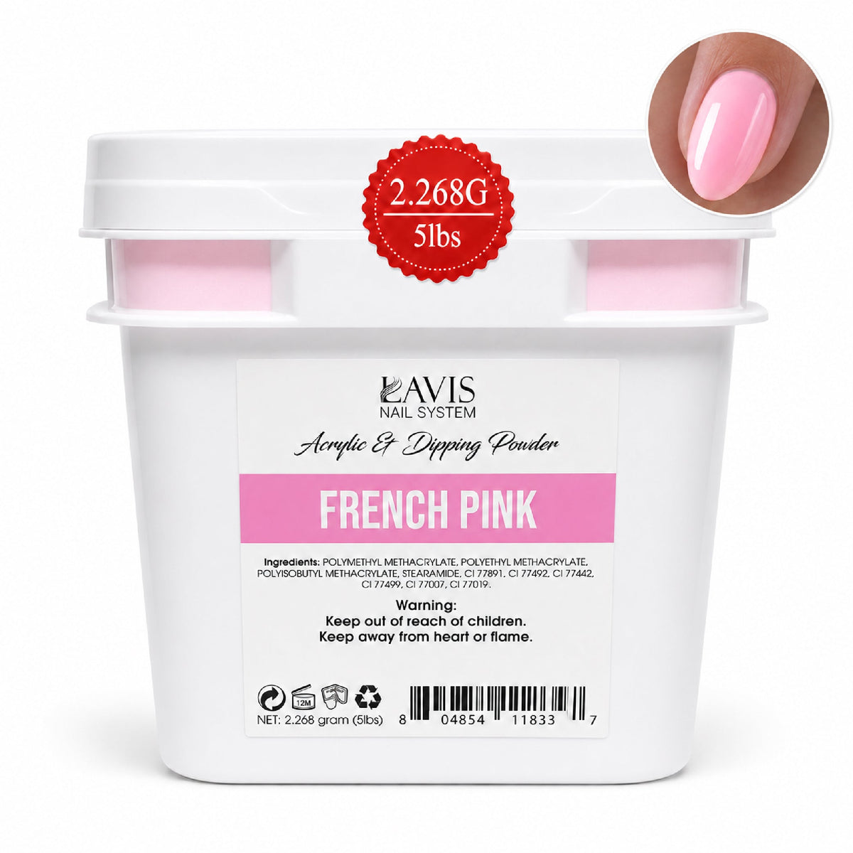 LAVIS Acrylic & Dipping Powder 80oz (5lbs) - 1 Jar or 3 Jars Same Color - Super White, Soft White, Natural Base, French Pink, Clear