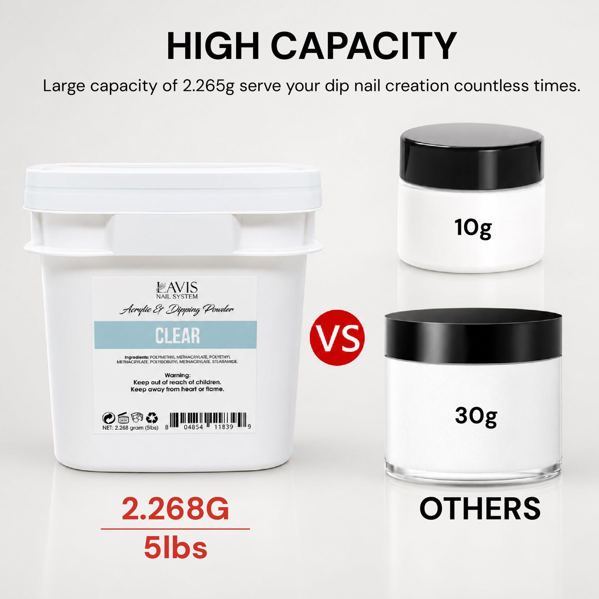 LAVIS Acrylic & Dipping Powder 80oz (5lbs) - 1 Jar or 3 Jars Same Color - Super White, Soft White, Natural Base, French Pink, Clear