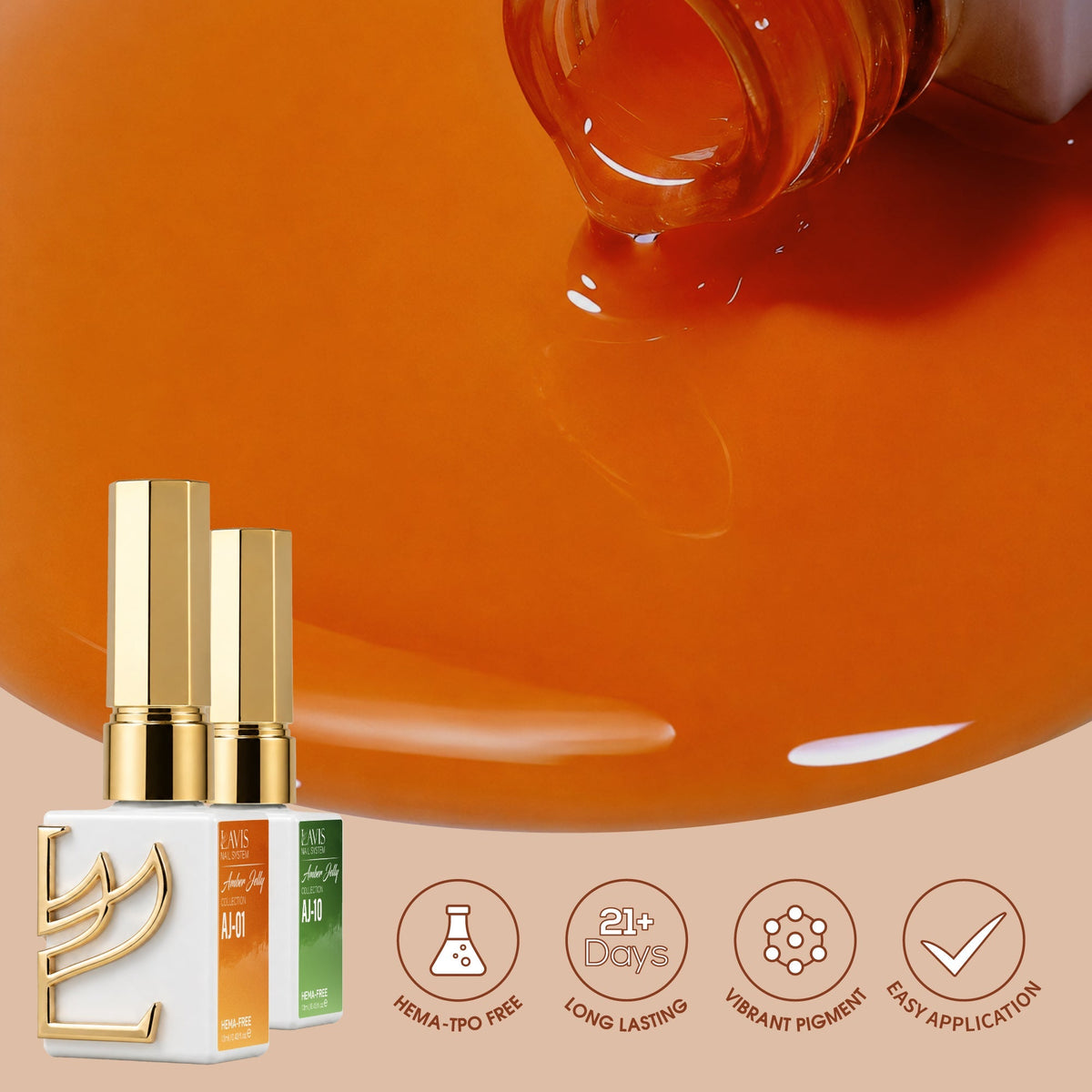 LAVIS Amber Jelly Gel Polish Set 12 Colors + FREE Sample Color Chart + FREE LAVIS Super Clear Cat Eye