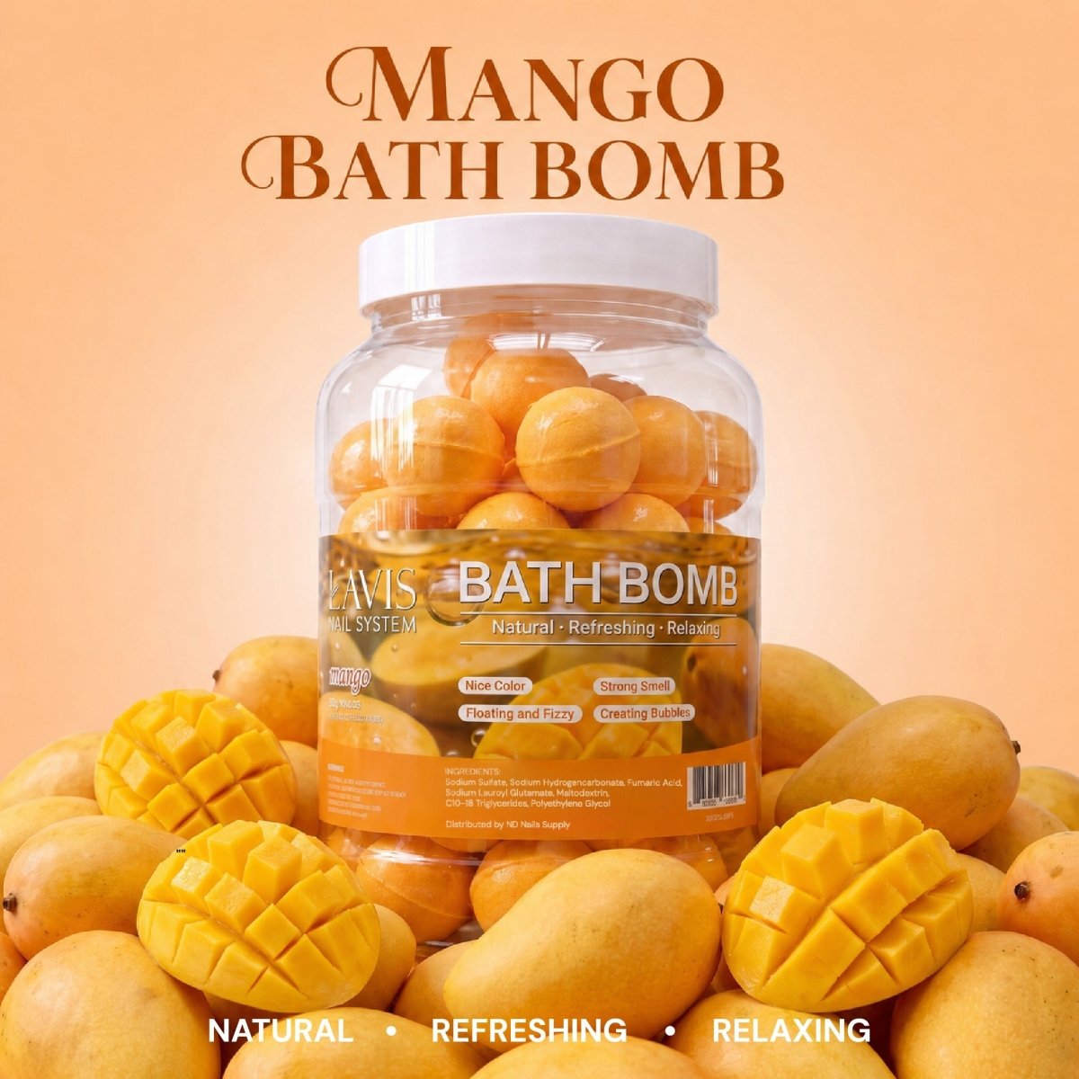 LAVIS Bath Bomb Jar - Choose Your Scent: Honey Pearl, Orange, Lavender, Mango, Rose, Jasmine, Mint & More