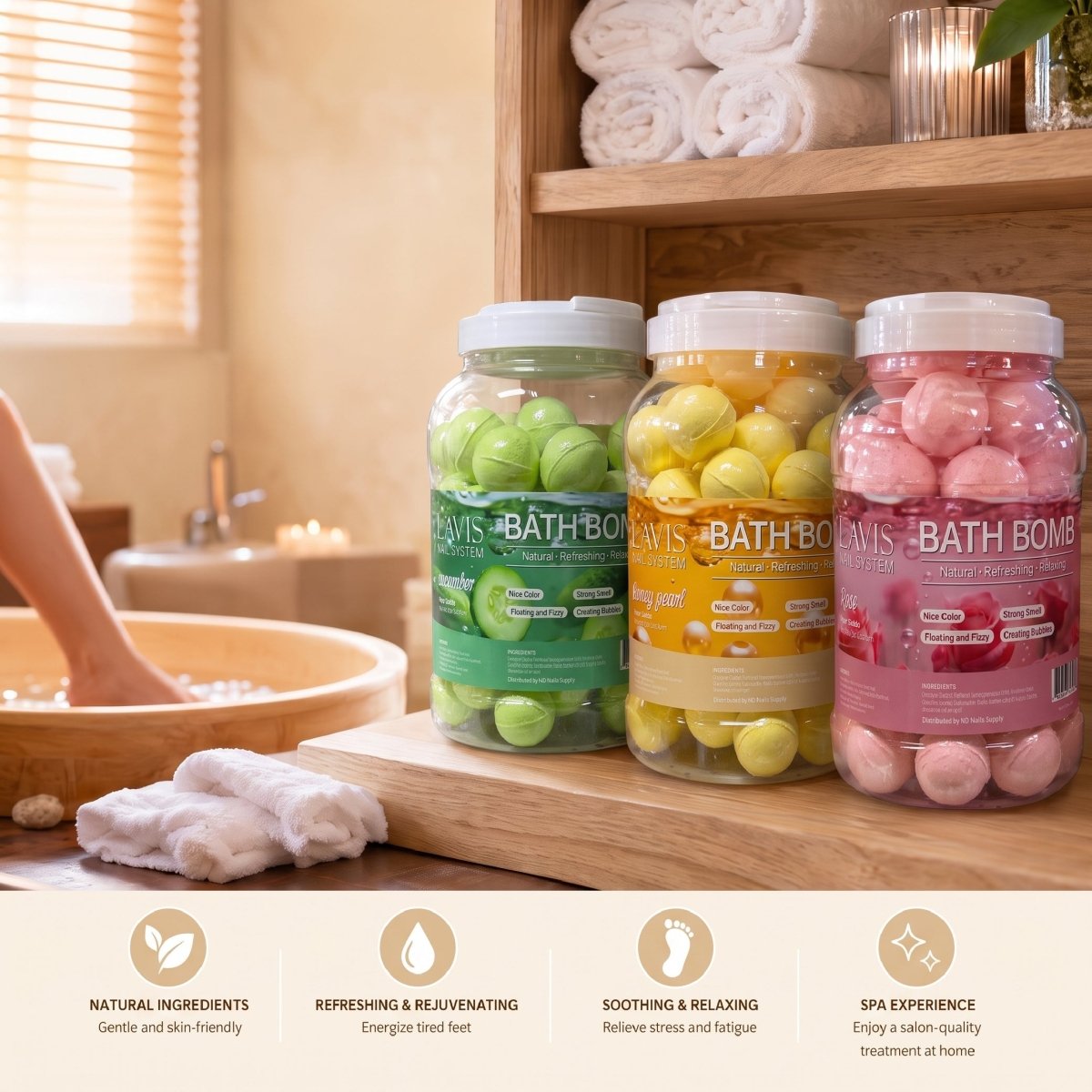 LAVIS Bath Bomb Jar - Choose Your Scent: Honey Pearl, Orange, Lavender, Mango, Rose, Jasmine, Mint & More