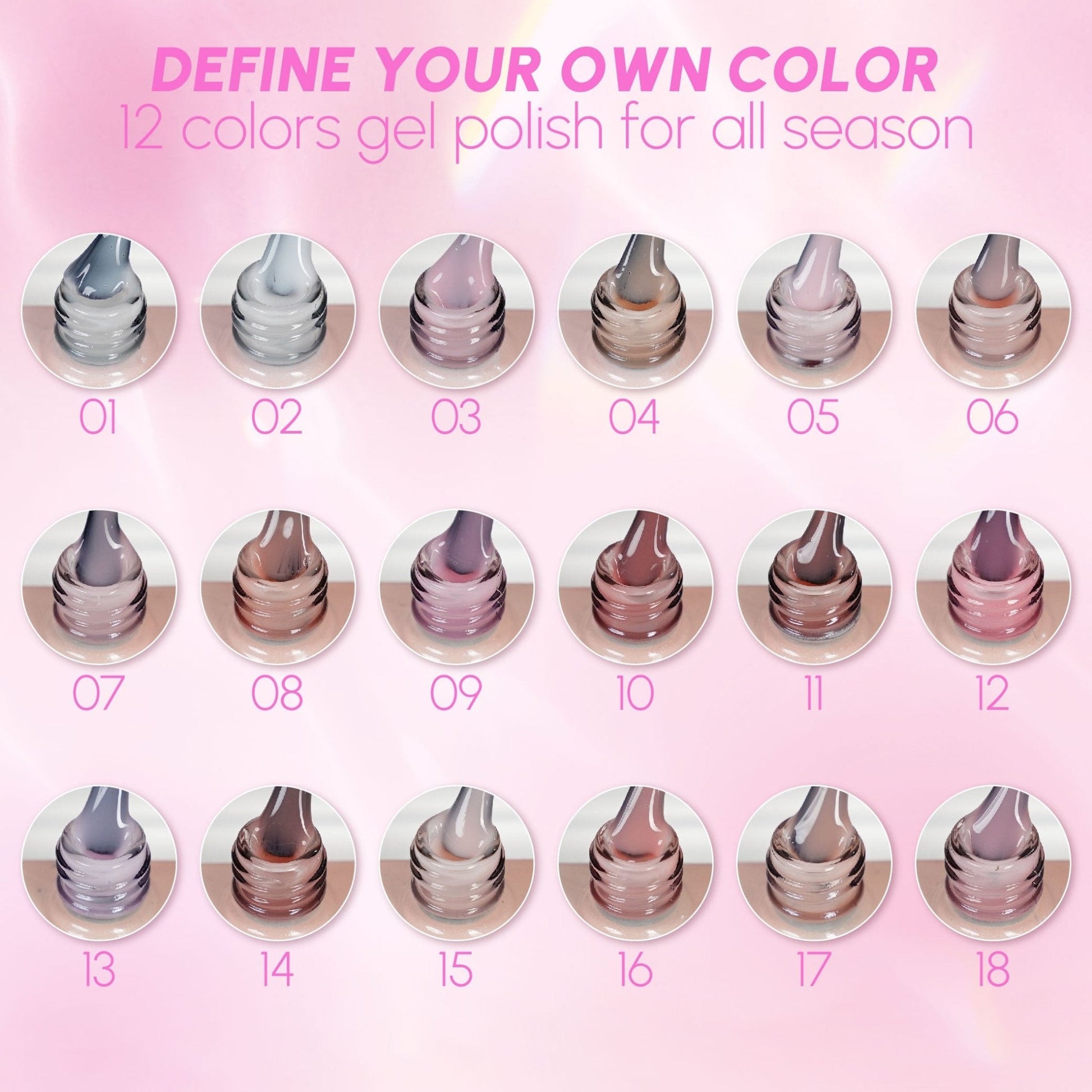 LAVIS Builder Gel 2 - Part 2 Set 18 Colors (B19 - B36) - Gel Polish 15ml - DTK Nail Supply