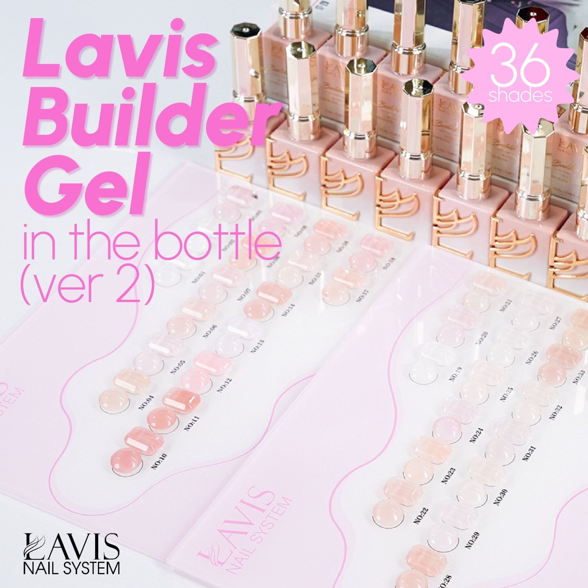 LAVIS Builder Gel 2 - Part 2 Set 18 Colors (B19 - B36) - Gel Polish 15ml - DTK Nail Supply