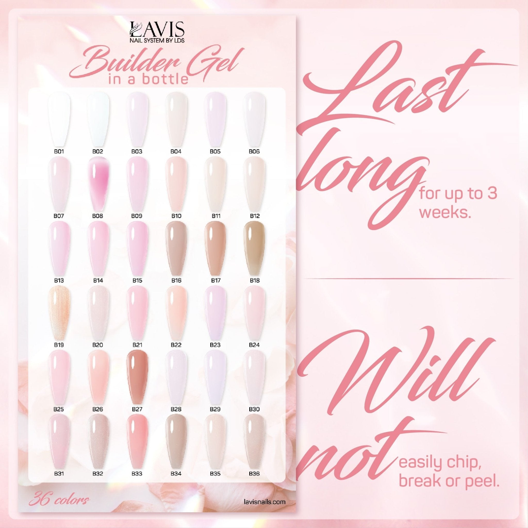 LAVIS Builder Gel In The Bottle Set 36 Colors V2 - DTK Nail Supply