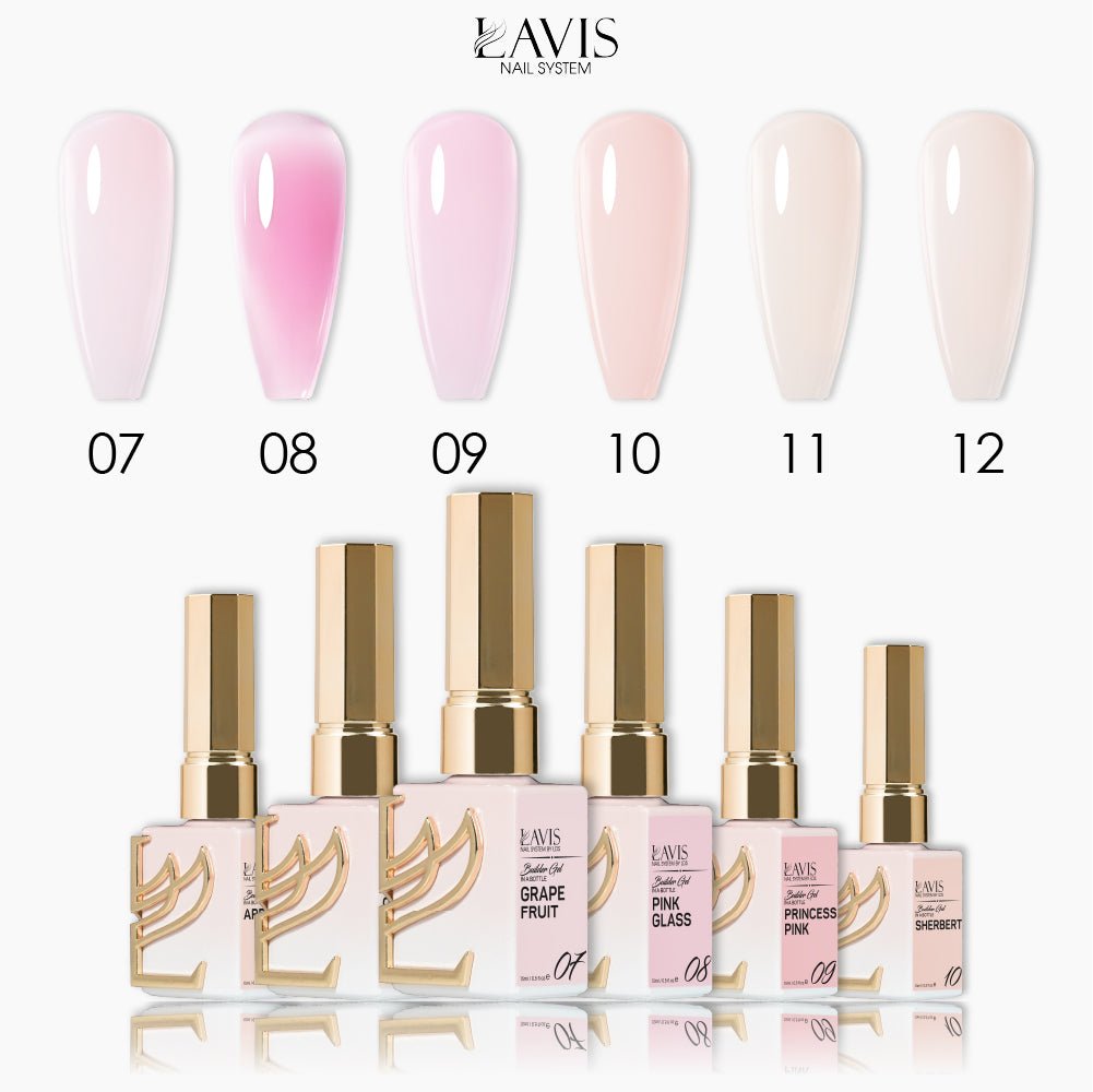 LAVIS Builder Gel In The Bottle - Set 6 Colors (B07 - B12) - Gel Polish 15ml - DTK Nail Supply