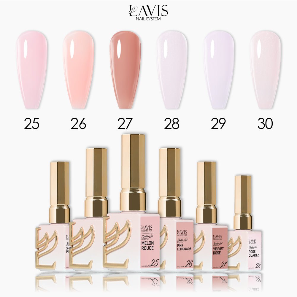 LAVIS Builder Gel In The Bottle - Set 6 Colors (B25 - B30) - Gel Polish 15ml - DTK Nail Supply