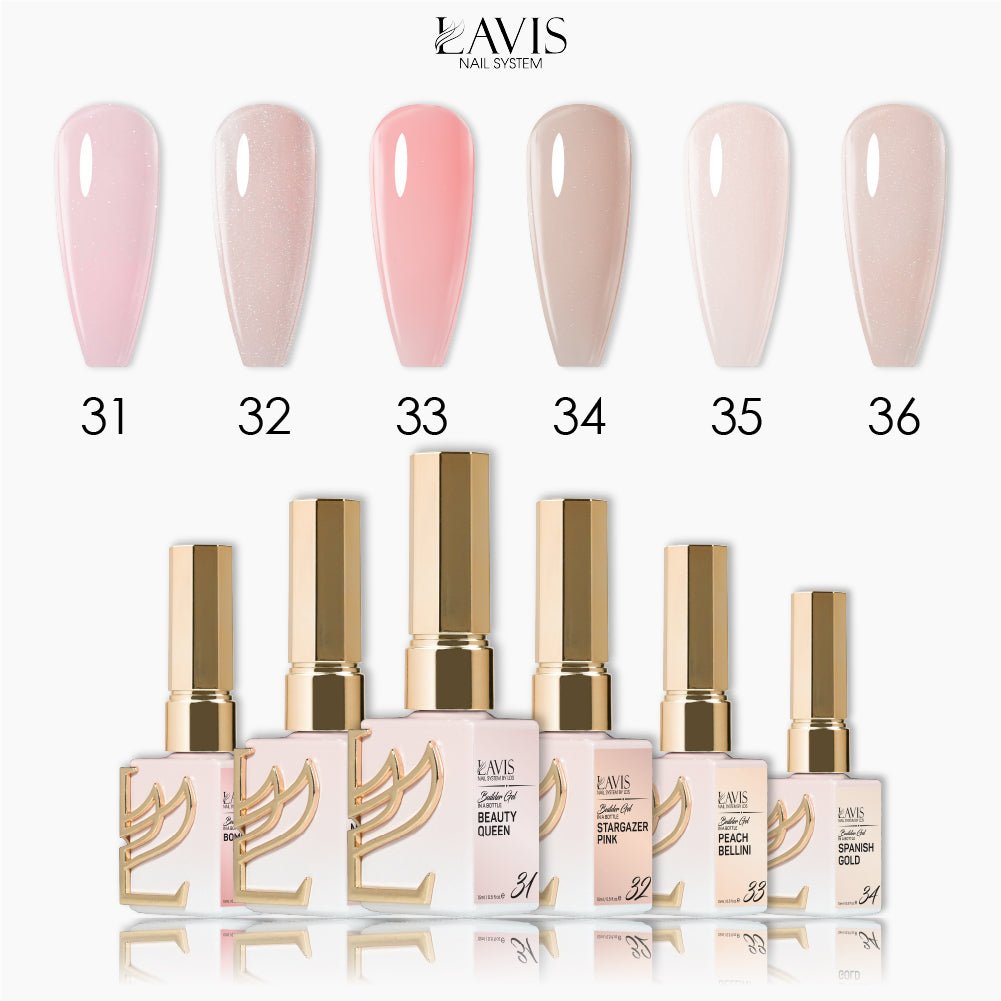 LAVIS Builder Gel In The Bottle - Set 6 Colors (B31 - B36) - Gel Polish 15ml - DTK Nail Supply