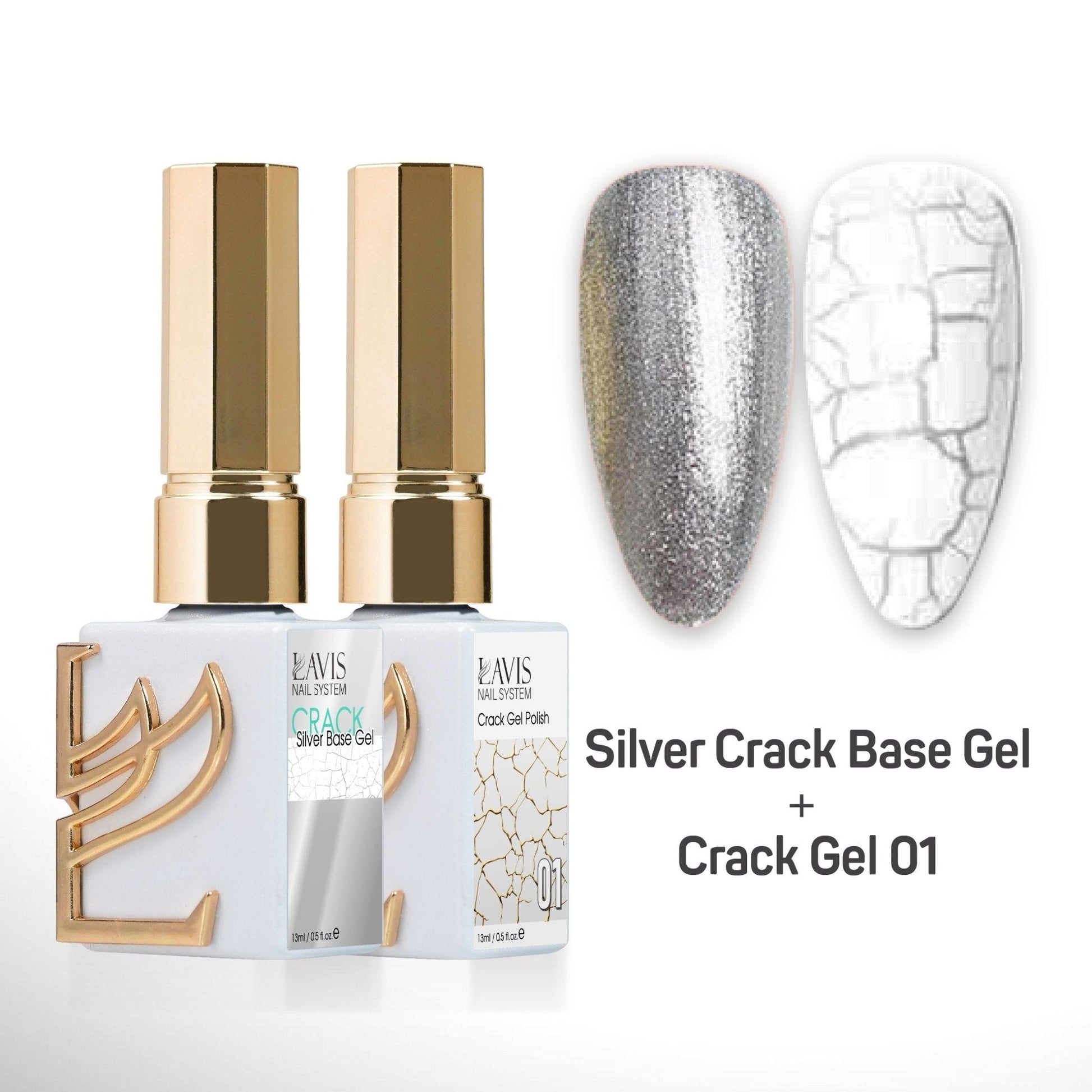 LAVIS Crack Gel 01 + Silver Crack Base Gel - 0.5 oz - DTK Nail Supply
