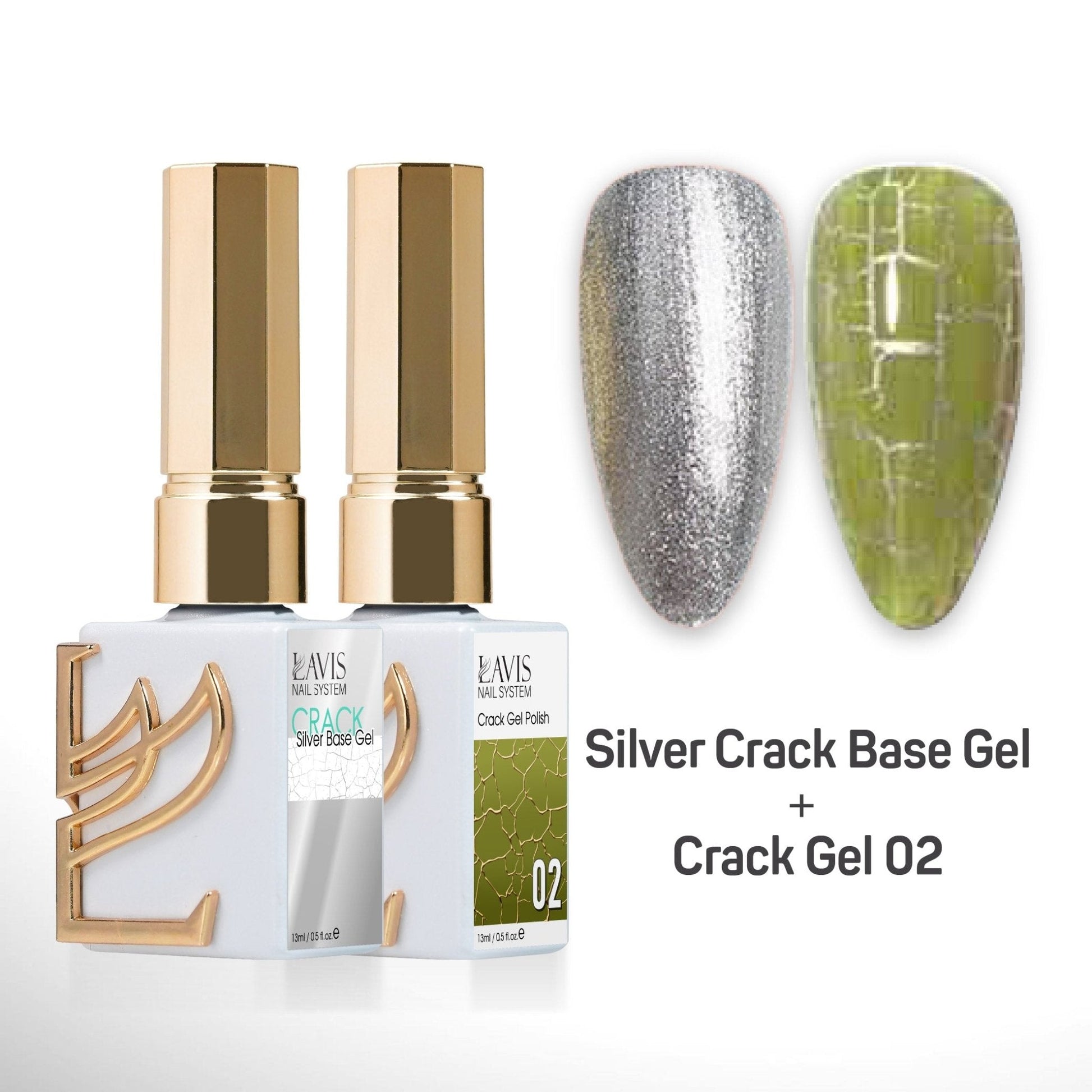 LAVIS Crack Gel 02 + Silver Crack Base Gel - 0.5 oz - DTK Nail Supply