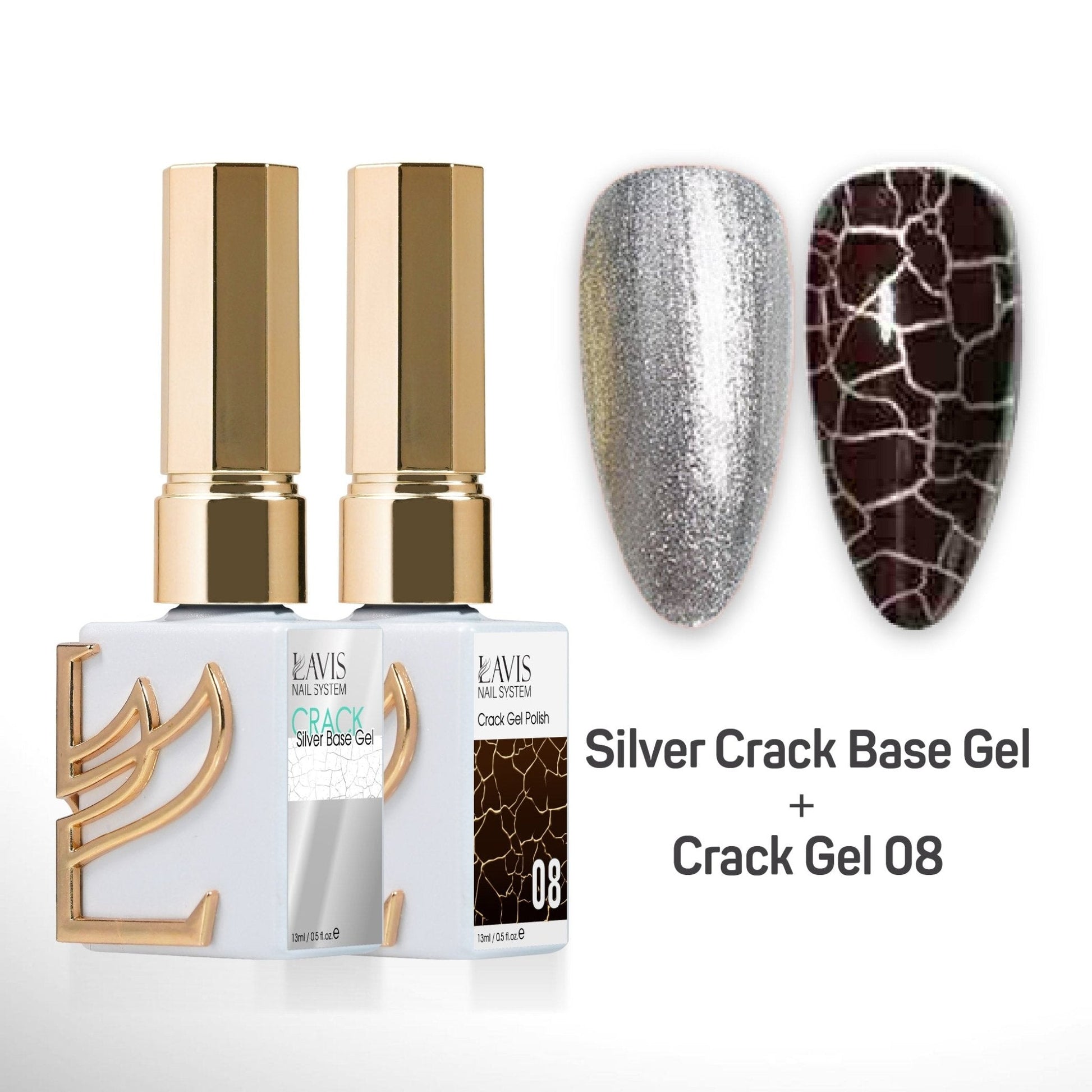 LAVIS Crack Gel 08 + Silver Crack Base Gel - 0.5 oz - DTK Nail Supply