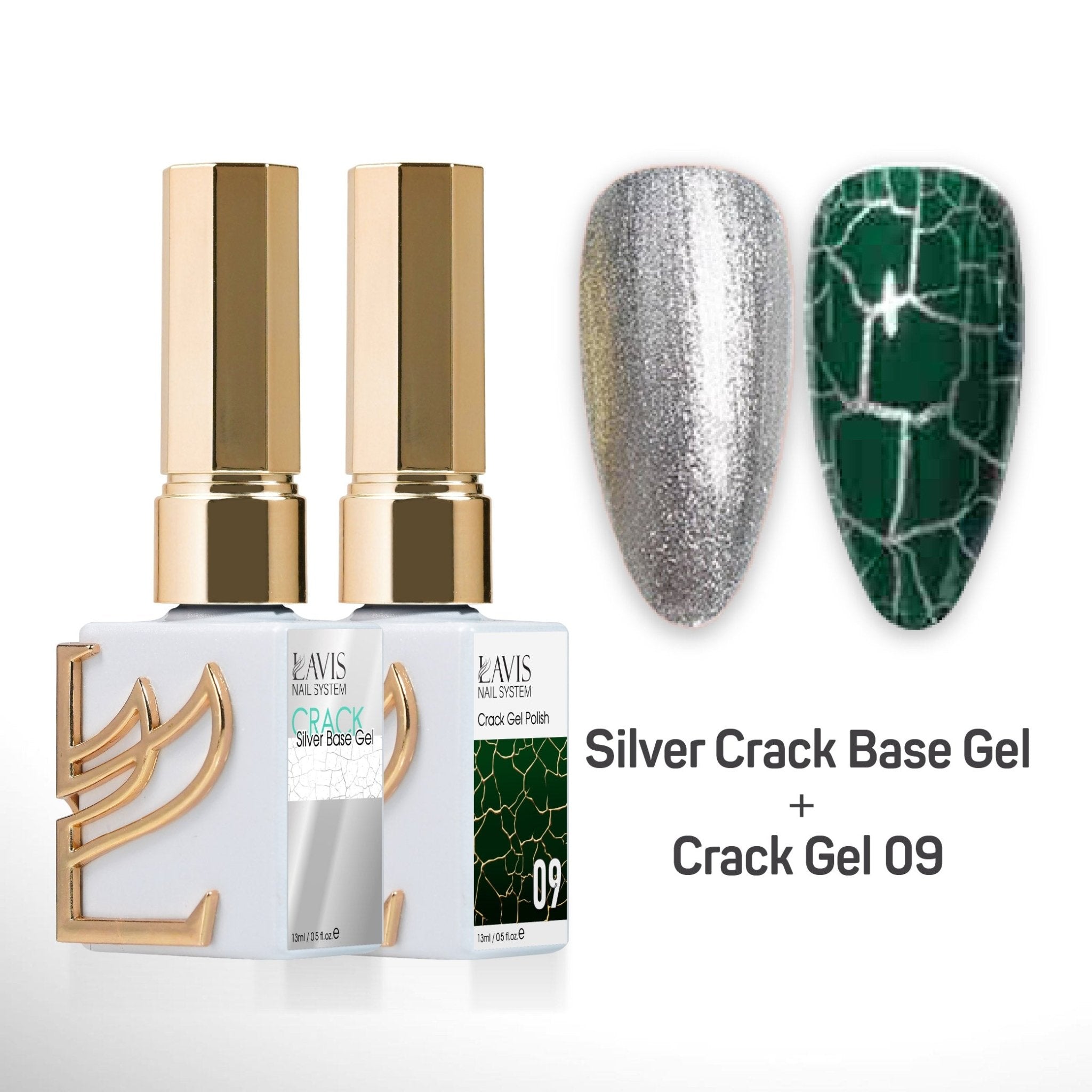 LAVIS Crack Gel 09 + Silver Crack Base Gel - 0.5 oz - DTK Nail Supply
