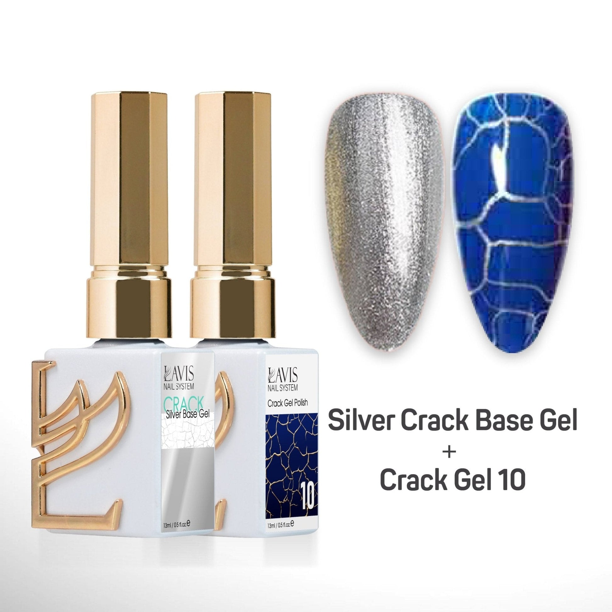 LAVIS Crack Gel 10 + Silver Crack Base Gel - 0.5 oz - DTK Nail Supply