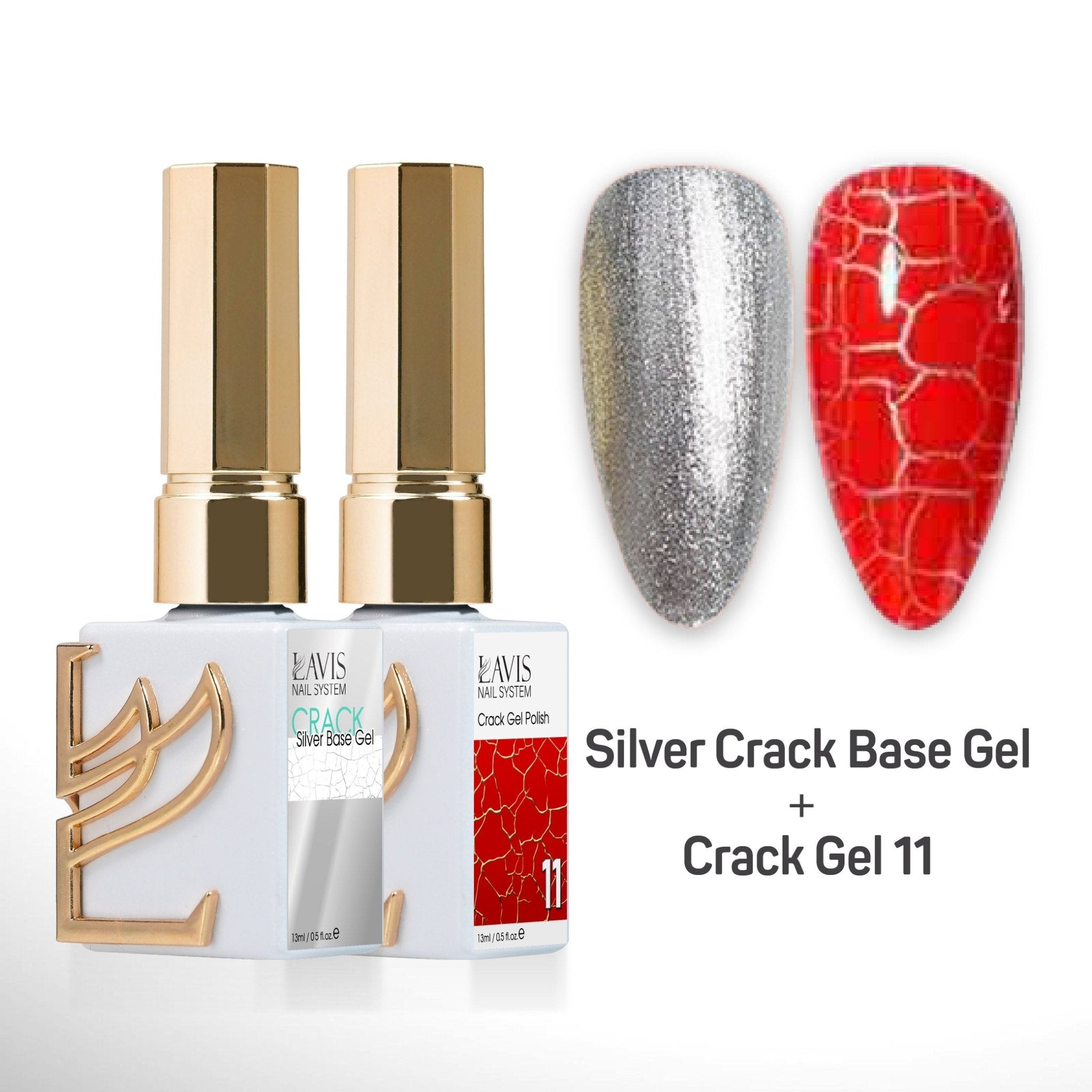 LAVIS Crack Gel 11 + Silver Crack Base Gel - 0.5 oz - DTK Nail Supply
