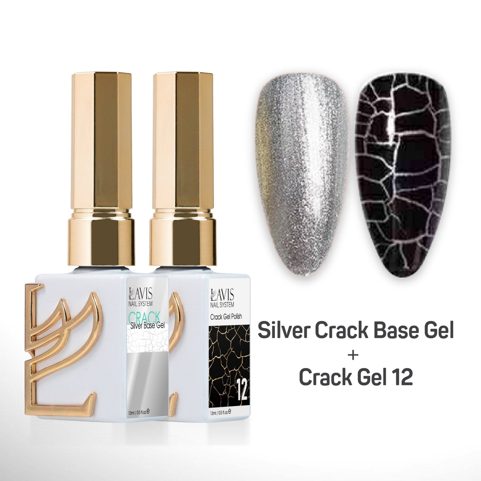LAVIS Crack Gel 12 + Silver Crack Base Gel - 0.5 oz - DTK Nail Supply