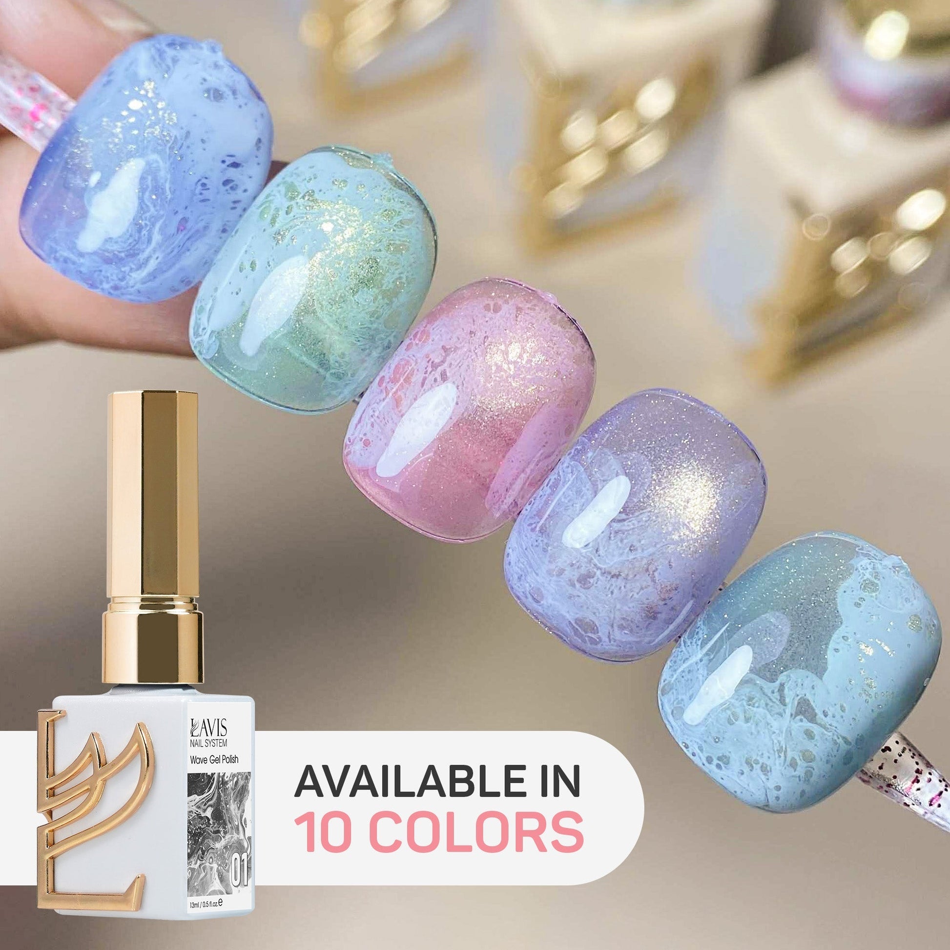 LAVIS Wave Gel Set 10 Colors - 0.5 oz - DTK Nail Supply